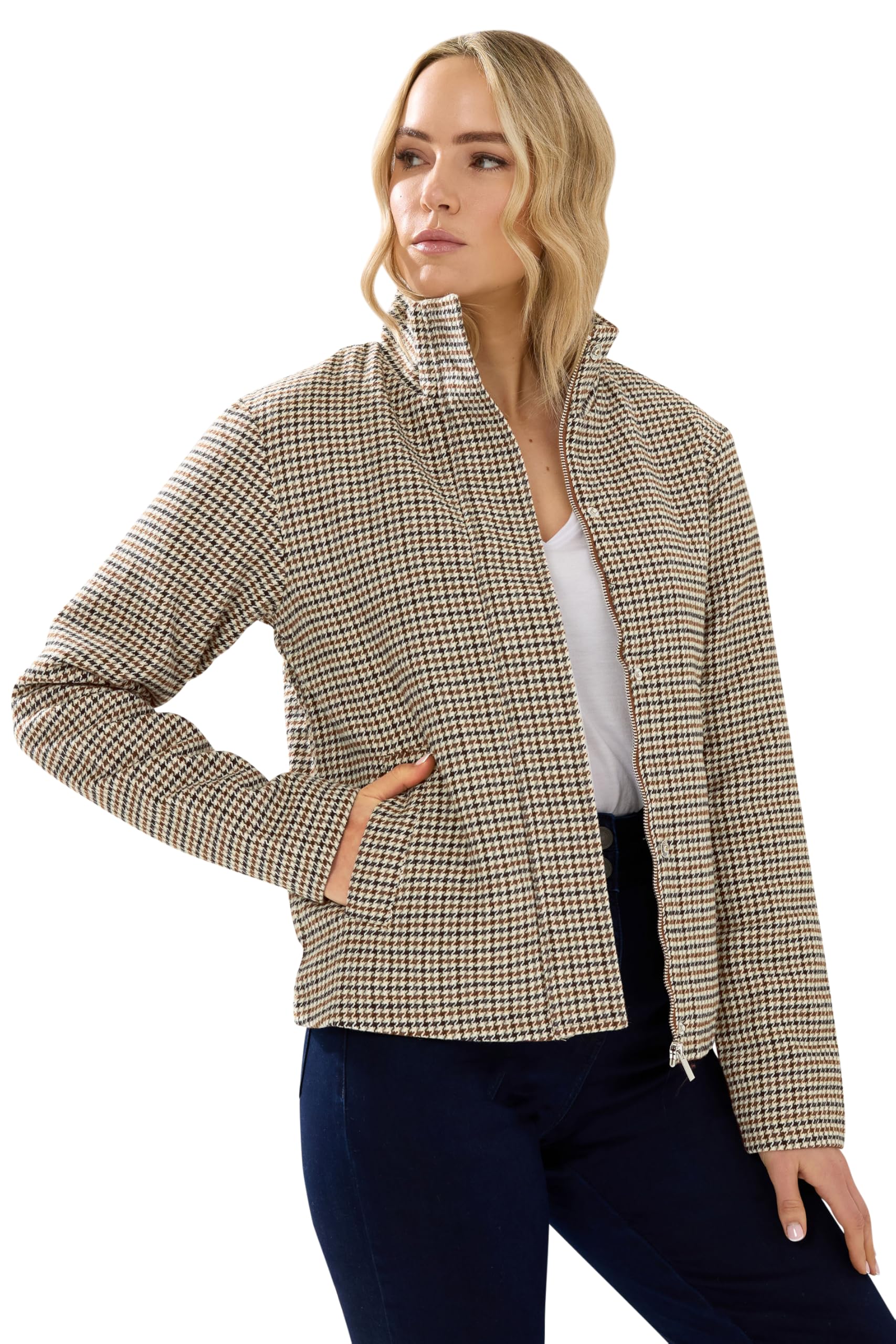 Lts Women's Brown Tall Check Funnel Neck Coat Size 20