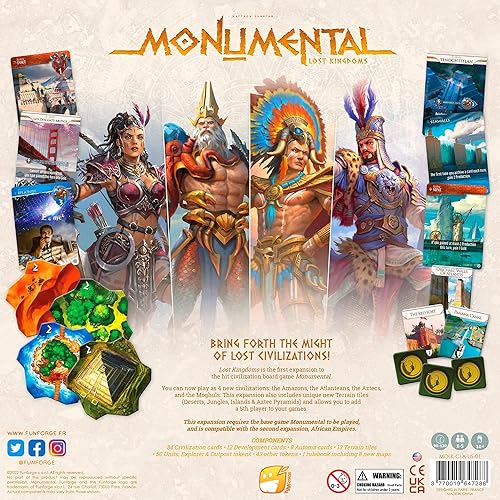 Miniatura 2 de Funforge Expansión Monumental Lost Kingdoms juego de mesa de civilización y construcción de mazos, añade un quinto jugador, mayores de 10 años, 1-5