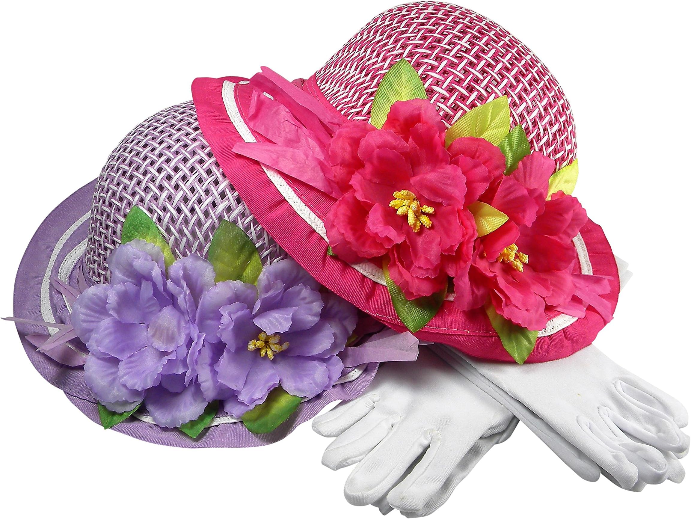 Butterfly Twinkles Girls Tea Party Dress Up Play Set for Two with Sun Hats and White Gloves