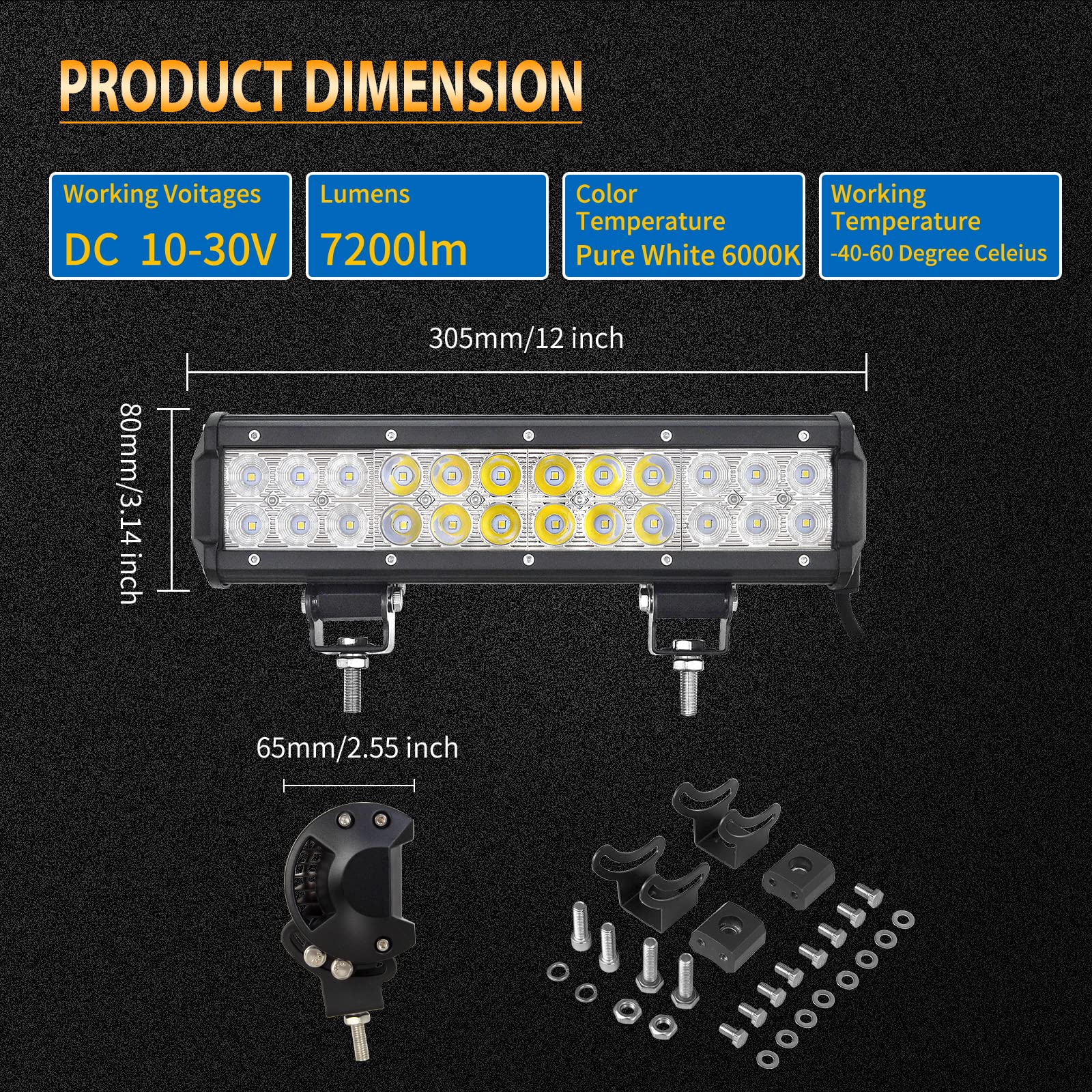 SKYWORLD 12 pouces 30 cm 72W Led Light Barre Rampe Bar 4x4 | 12V 24V Droit Barres Lumineuses Led de Travail Etanche pour Offroad Voiture Véhicule Voiture Camion Tracteur Quad Bateau