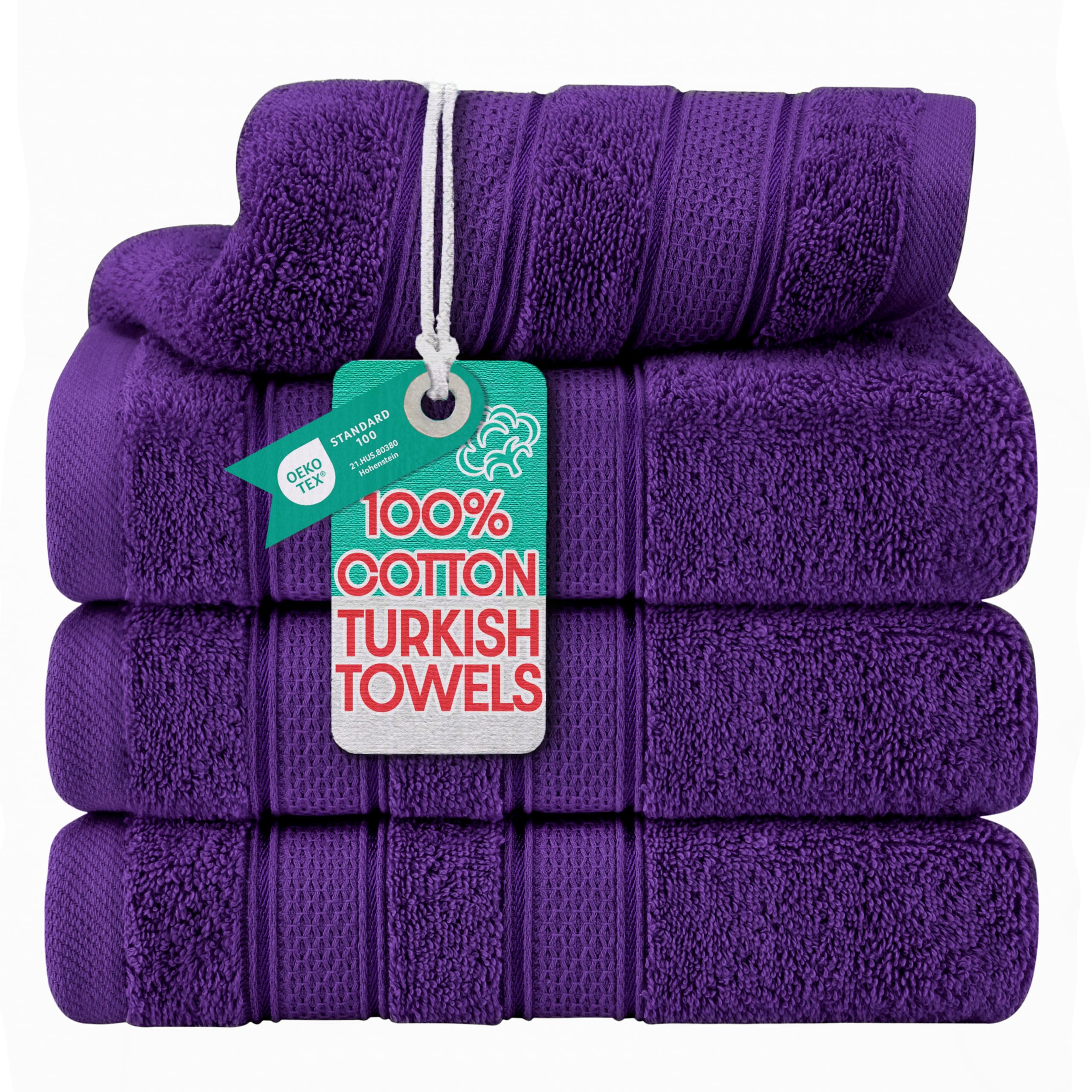 American Soft Linen Salem 100% Cotton Turkish 4 Piece Hand Towels for Bathroom, 600 GSM Soft Absorbent Quickdry Hand Face Towel Set, Purple — image 1