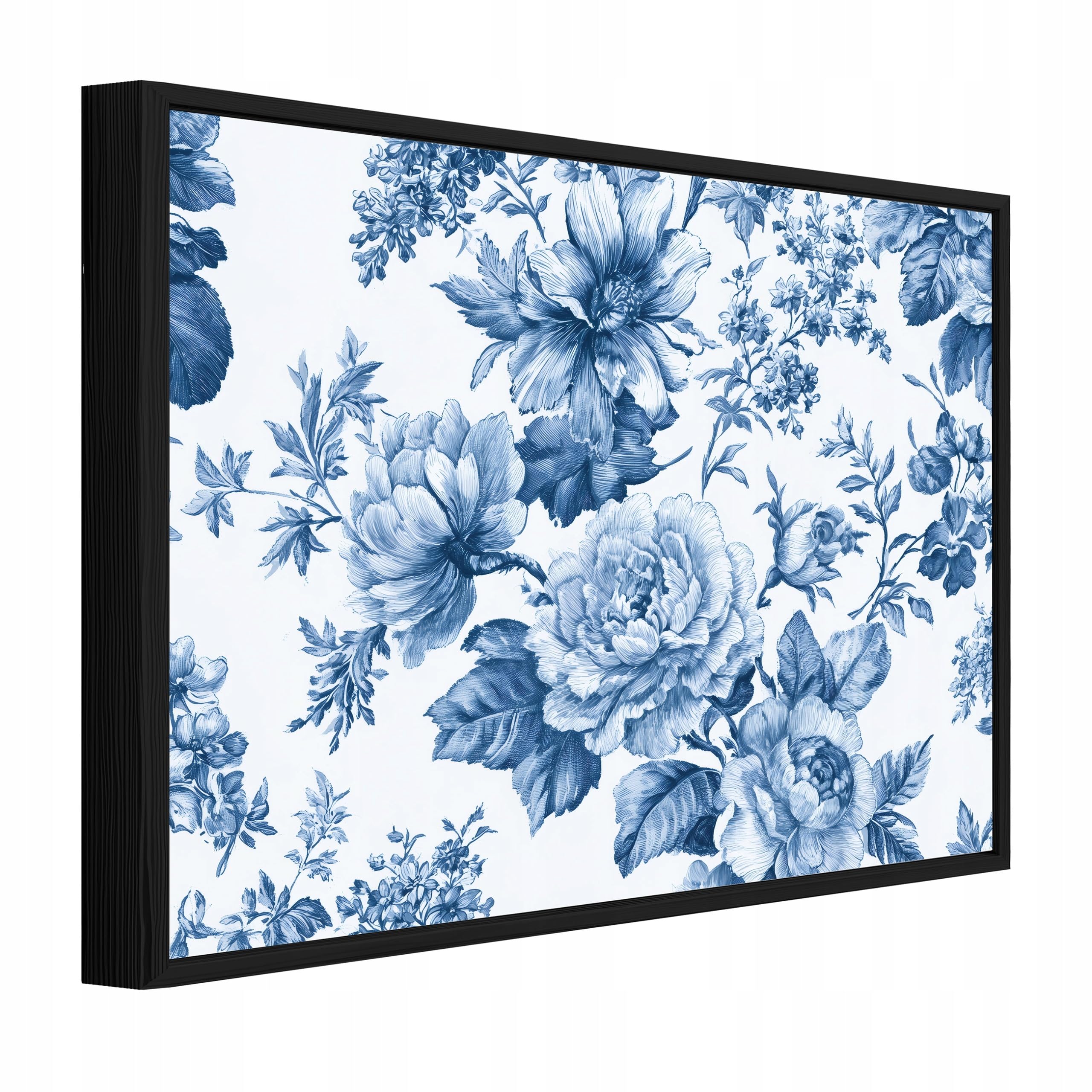 WallArena Impression sur toile avec cadre Motif fleurs bleues 120 x 80 cm
