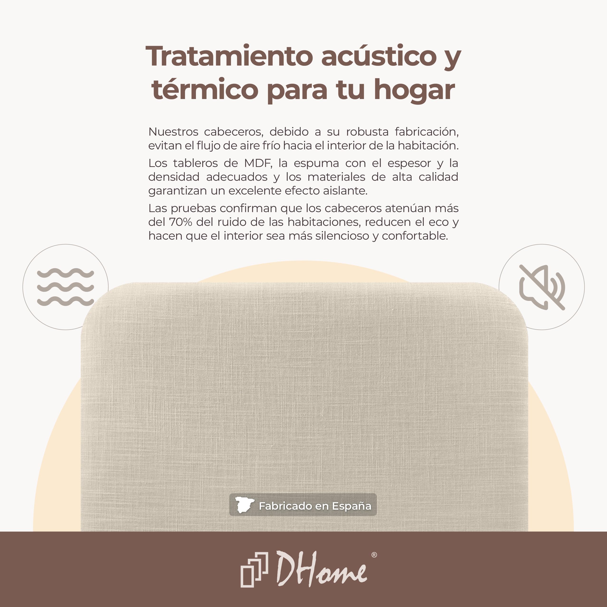DHOME Cabecero Tapizado Liso Curvo Lino 70cm Altura para Pared Acústicos Cabeceros Absorbentes Cabezal Cama Dormitorio (Beige, 150cm)
