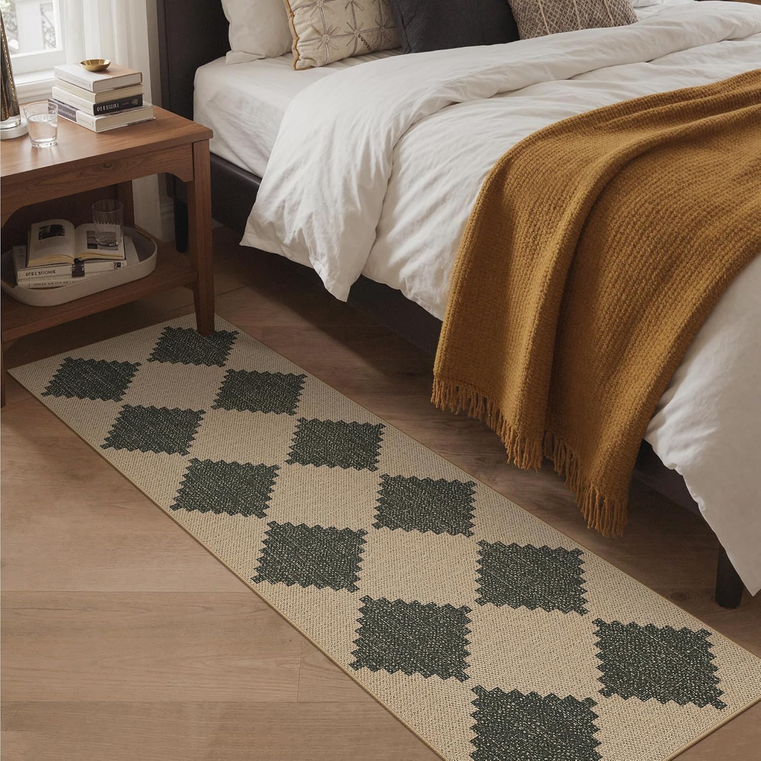 Bavni Checkered Easy Jute Rug,2x6 Runner Rug Machine Washable Non Slip Woven Plaid Carpet, Geometric Diamond Non Shedding Low Pile Modern Farmhouse Hallway Runner for Kitchen, Laundry, Corridor