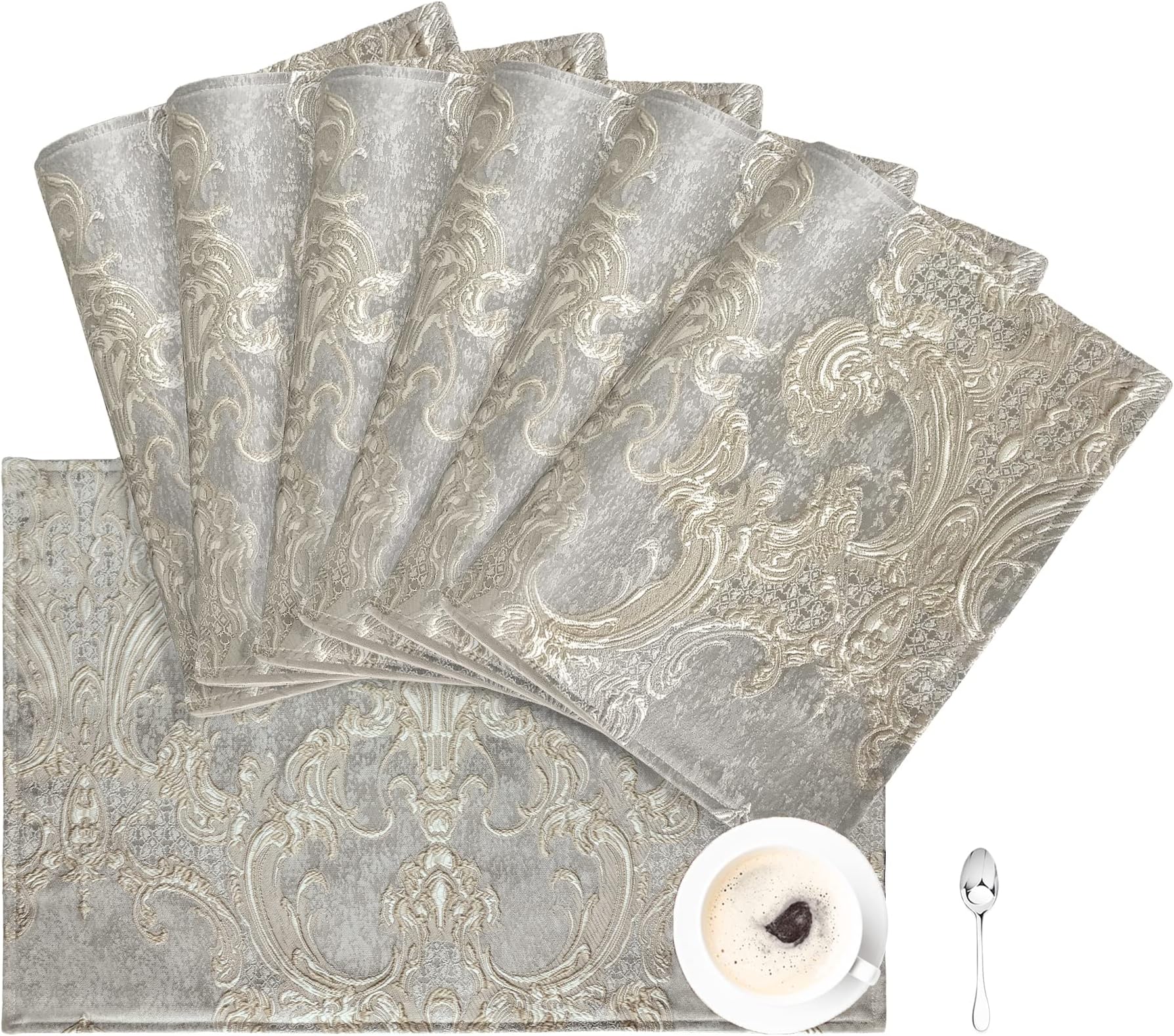 Placemats 30x45cm, Damask Table Mats for Dining Room/Restaurant/Banquet/Festival Decoration (Set of 6, Light Grey)