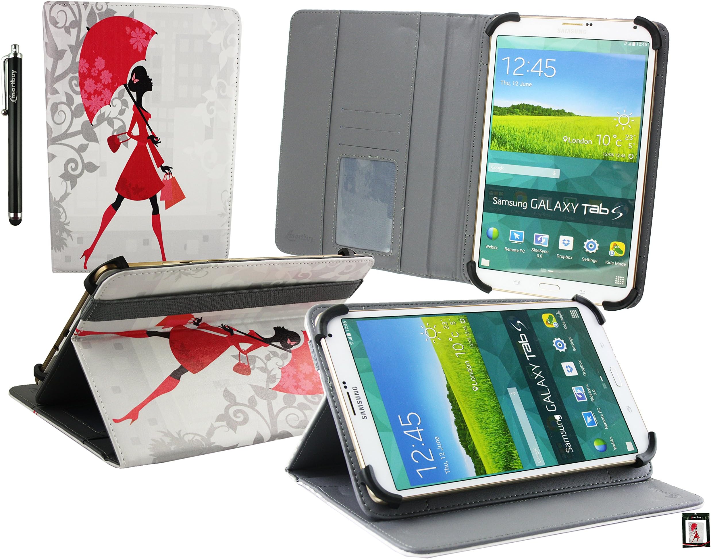 Emartbuy® Pearl Touchlet XWi.8 3G Windows Tablet PC 8 Inch Elegant Lady Multi Angle Executive Folio Wallet Case Cover With Card Slots + Stylus