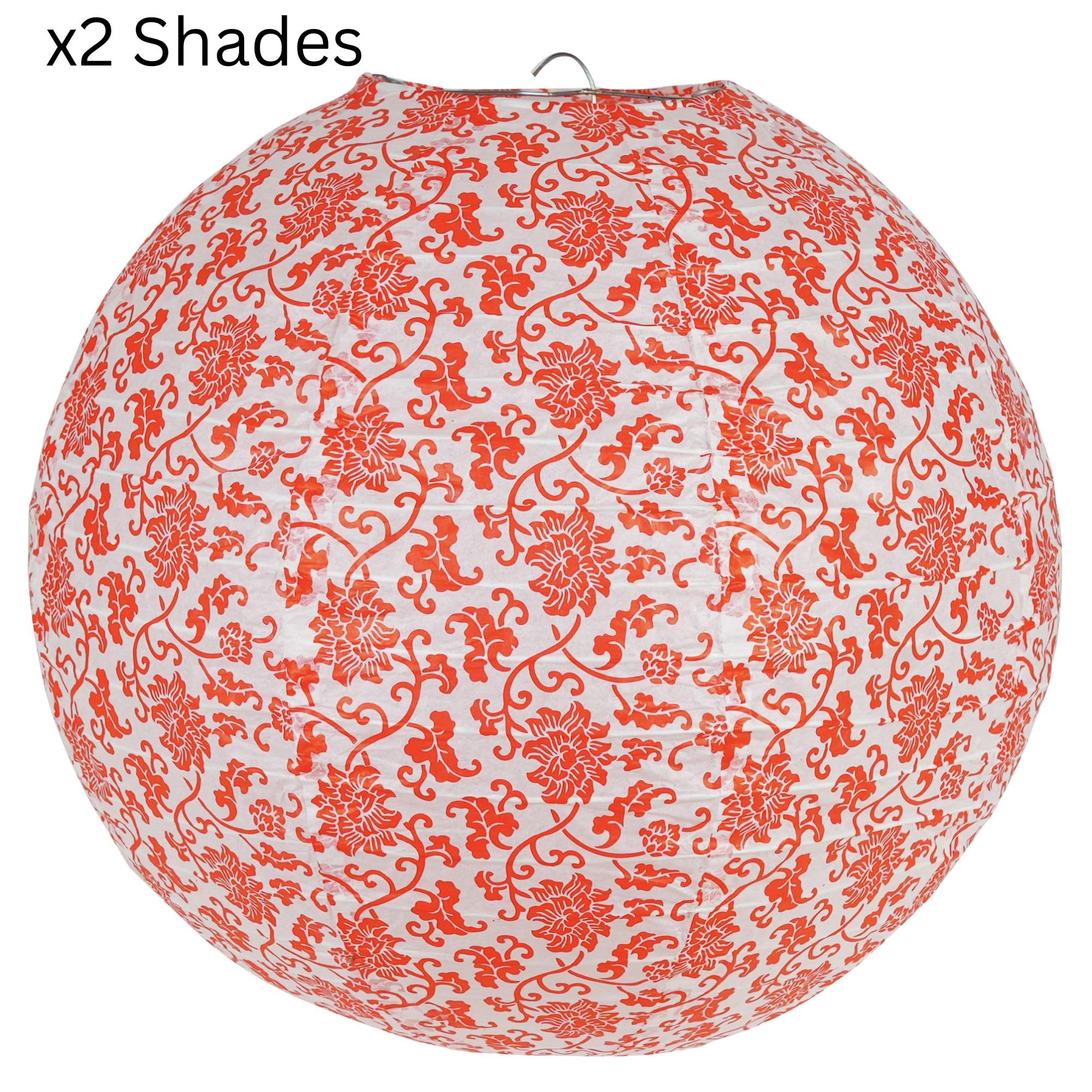 2pc Paper Lampshade Hanging Light Shade 30cm, Oriental Ribbed Japanese Ceiling Fixture with Cherry Blossom & Floral Patterns - Image 4