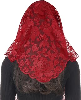 Rose Floral Mantilla Veils Women, Lace Chapel Veil Head Coverings with Full Embroidered Roses, Catholic Church Veil