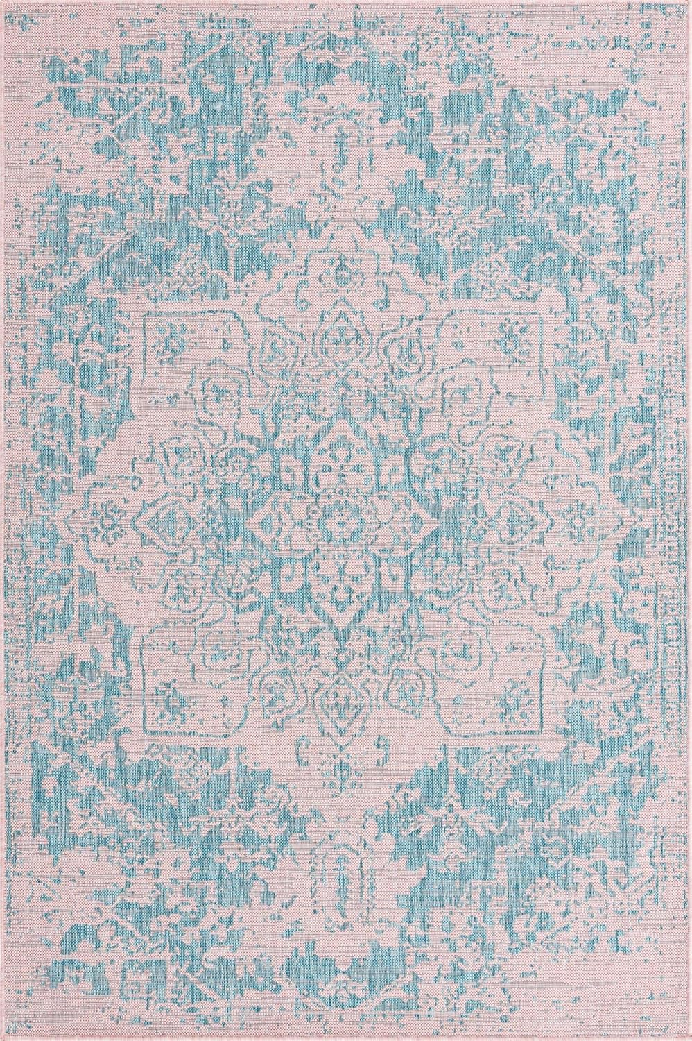 Unique Loom Jill Zarin Jill Zarin Outdoor Collection Area Rug - Dubai (5' 3" x 8' Rectangle, Pink and Aqua/Light Blue)