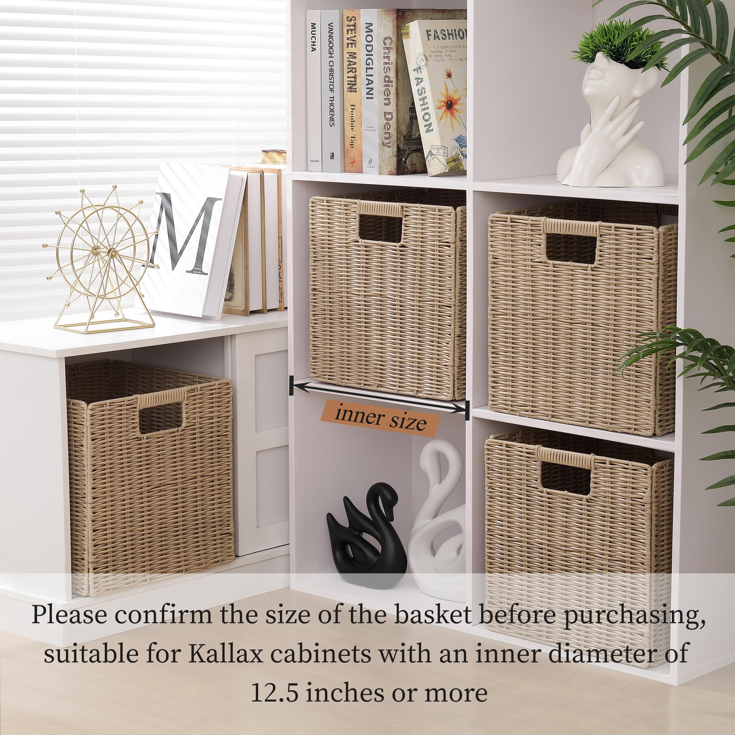 TAIMEI&G02 4er-Set Kallax Expedit Regal Korb/Kallax Korb Geflochten / 30,5 x 30,5 x 30,5H cm/Plastik Regalkorb/Faltkorb Flechtkorb/Regalbox Storage Box/Aufbewahrungskorb Regalkorb Faltbar, Beige