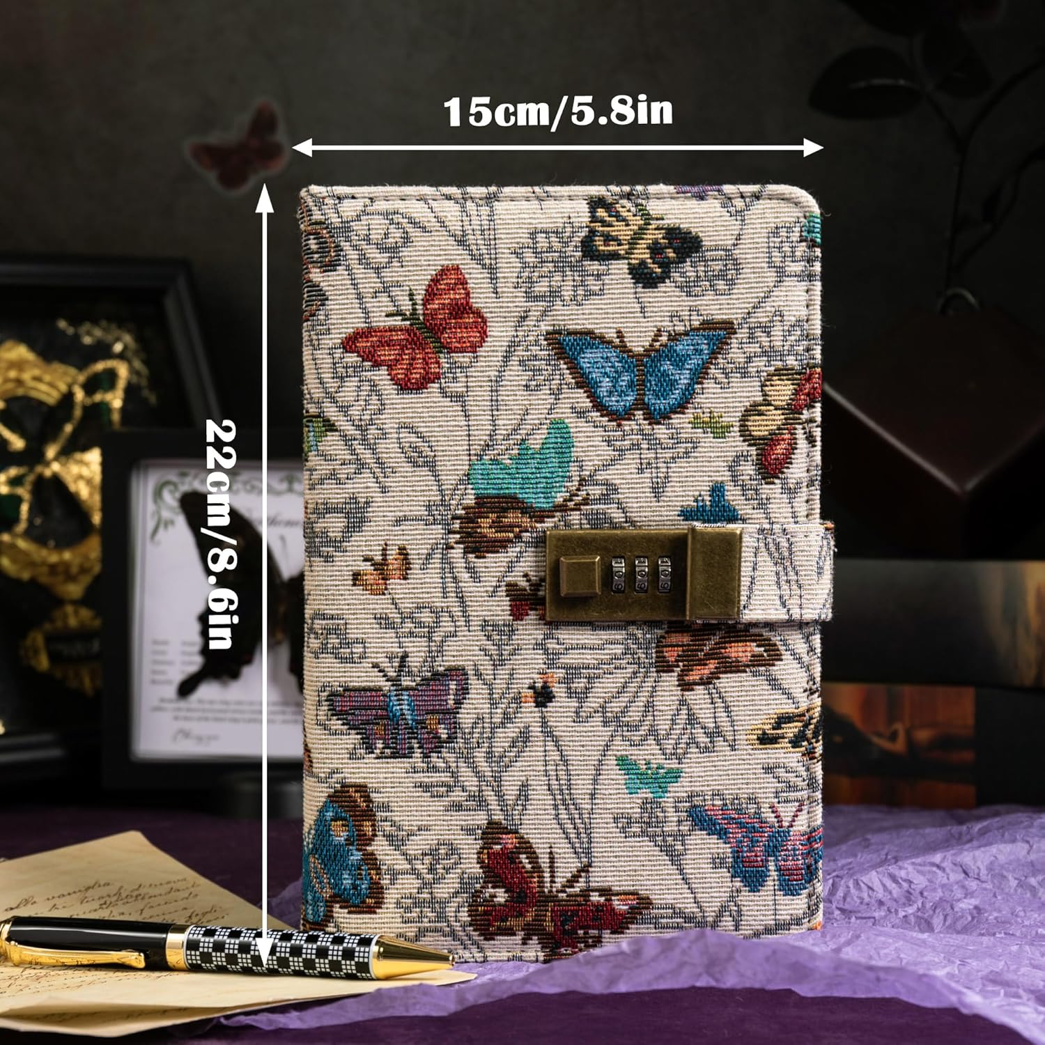 TIEFOSSI Embroidered Diary with Lock, Lined Lock journal for Women Men, Aesthetic Journal with Pen, Hardcover Journal for Journaling Writing Planning, 100 GSM Thick Paper, 224 Numbered Pages - Image 2