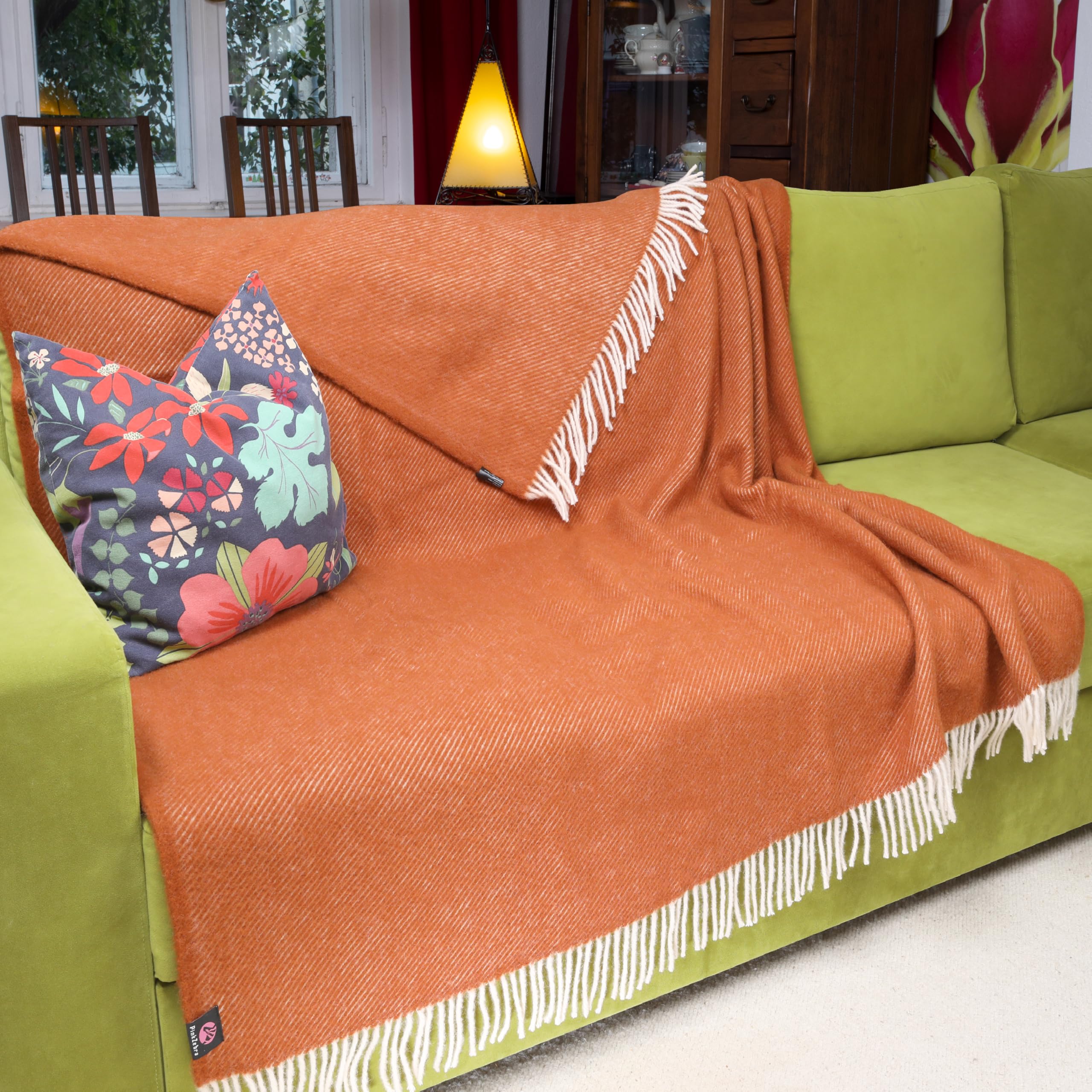 PinkZebra Couverture très chaude et très épaisse en laine mérinos 600 g/m², environ 160 x 200 cm, en 100 % pure laine naturelle de Nouvelle-Zélande, couvre-lit, couverture douillette, couverture de