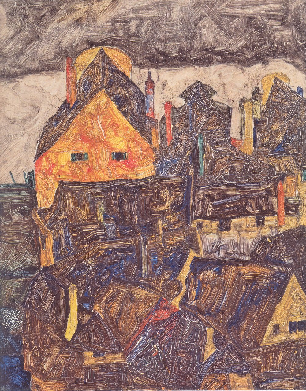 Egon Schiele Die alte Stadt I cuadro mediano mate ideal para inspirar tu estudio u oficina