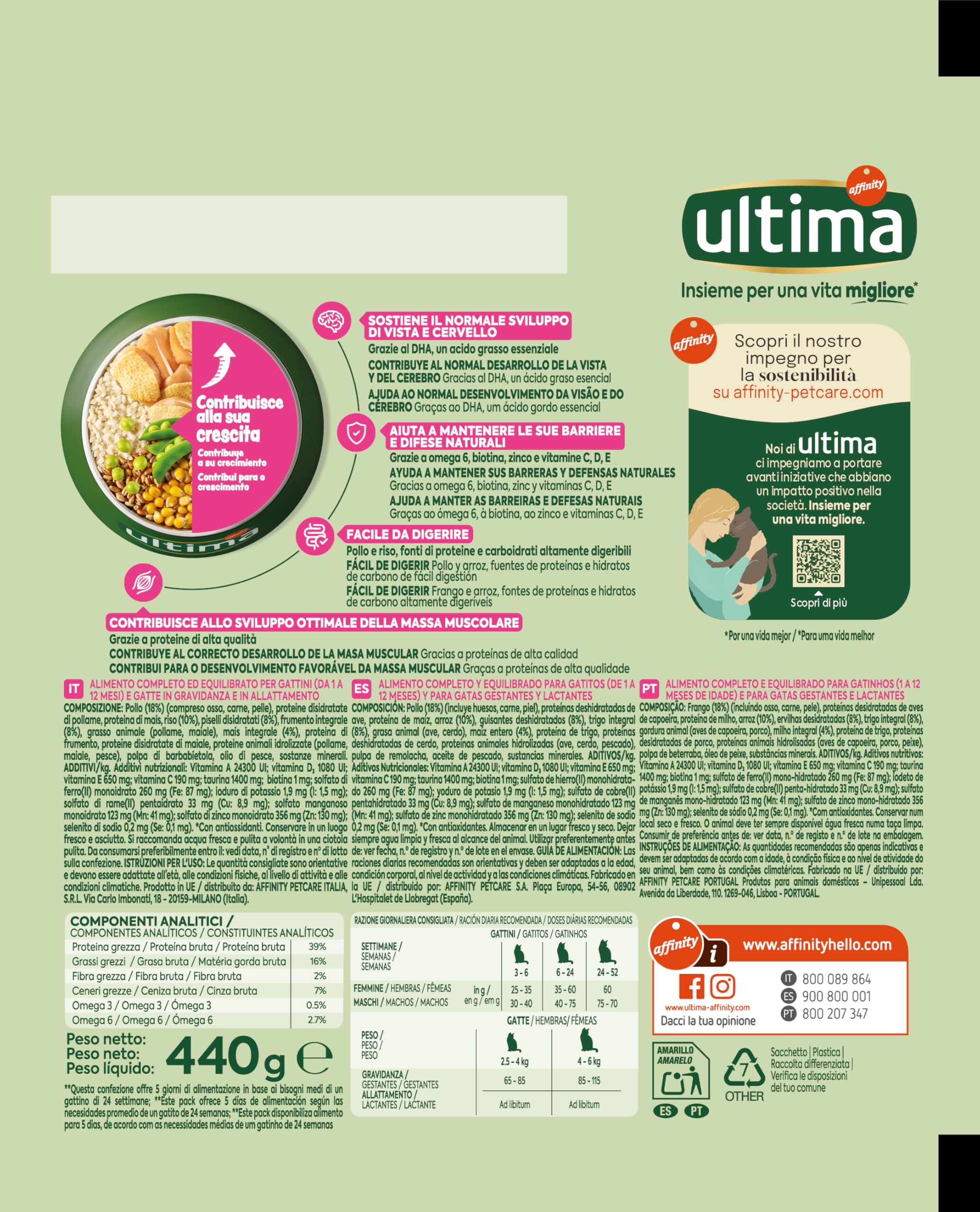 Ultima Pienso para Gatos Junior con Pollo: Caja de 8 x 440g
