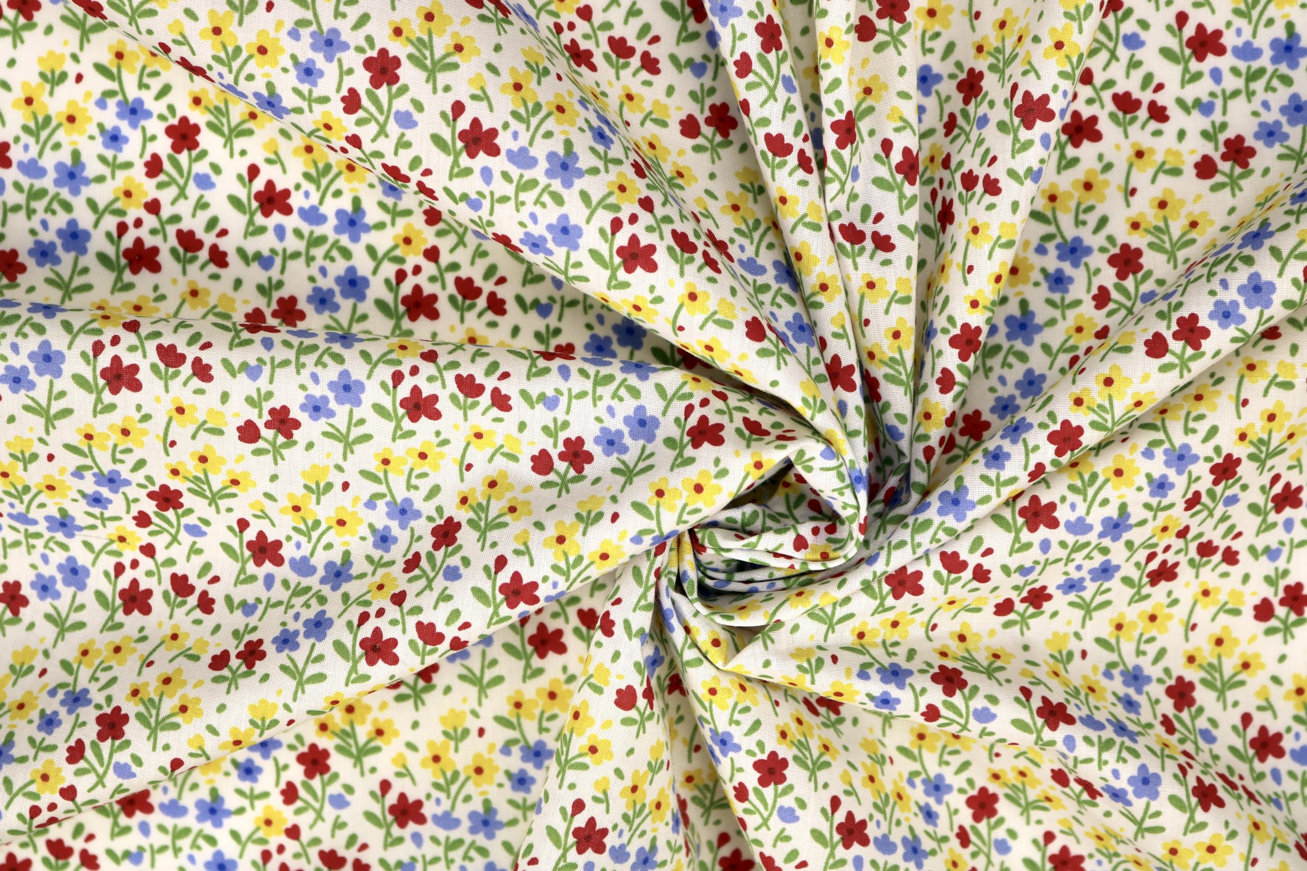 Pyrhan Floral Polycotton Fabric by The Metre UK | 45 Inch Wide Printed Dressmaking Fabric for Sewing, Quilting, Crafts & Home Décor (Yellow Little Floral)
