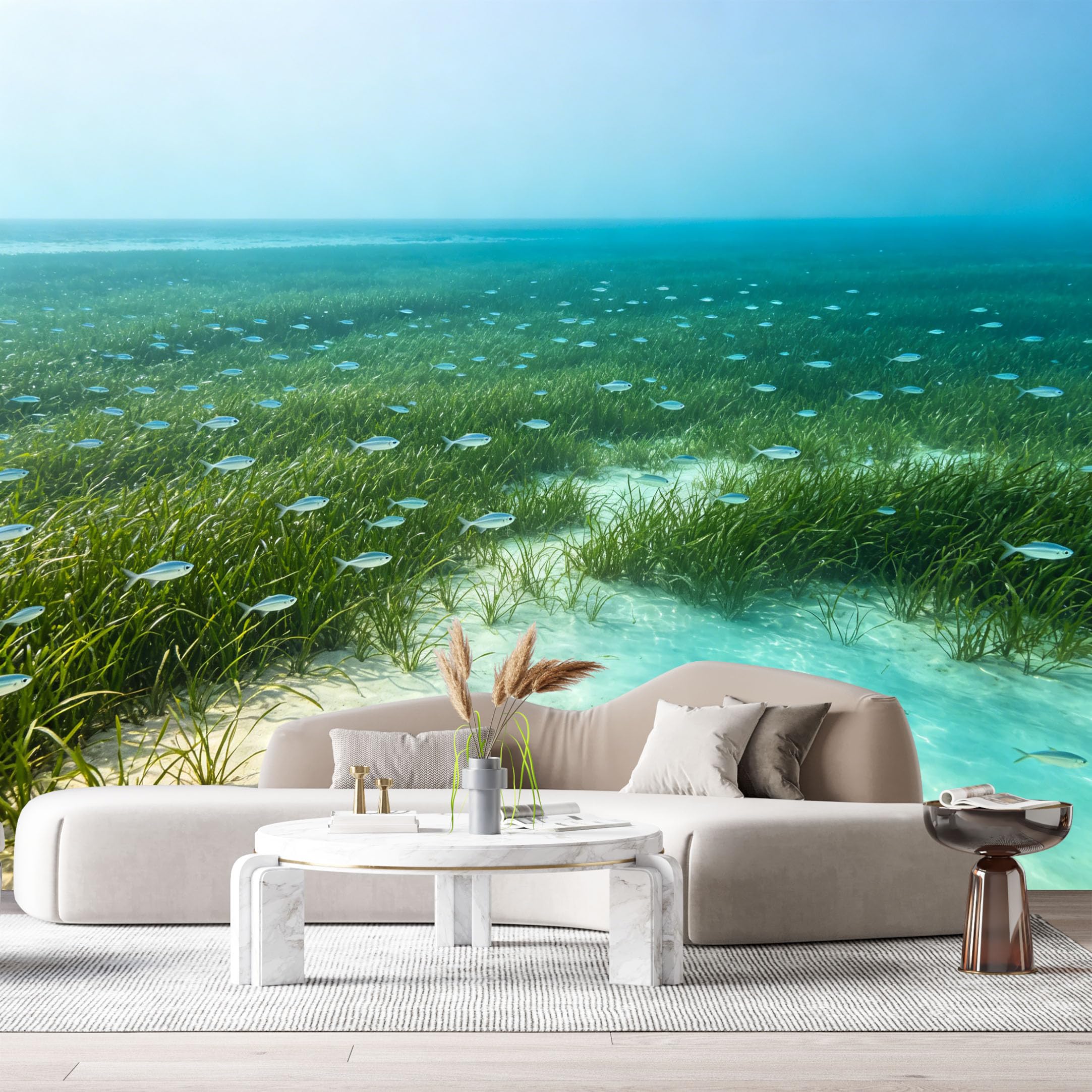 Custom Size Wall Murals Marine Ocean Underwater School of Fish Seaweed Sandy Seabed SelfAdhesiveWall Fabric Removable Wallpaper Wall Decor for Living Room Bedroom Bathroom