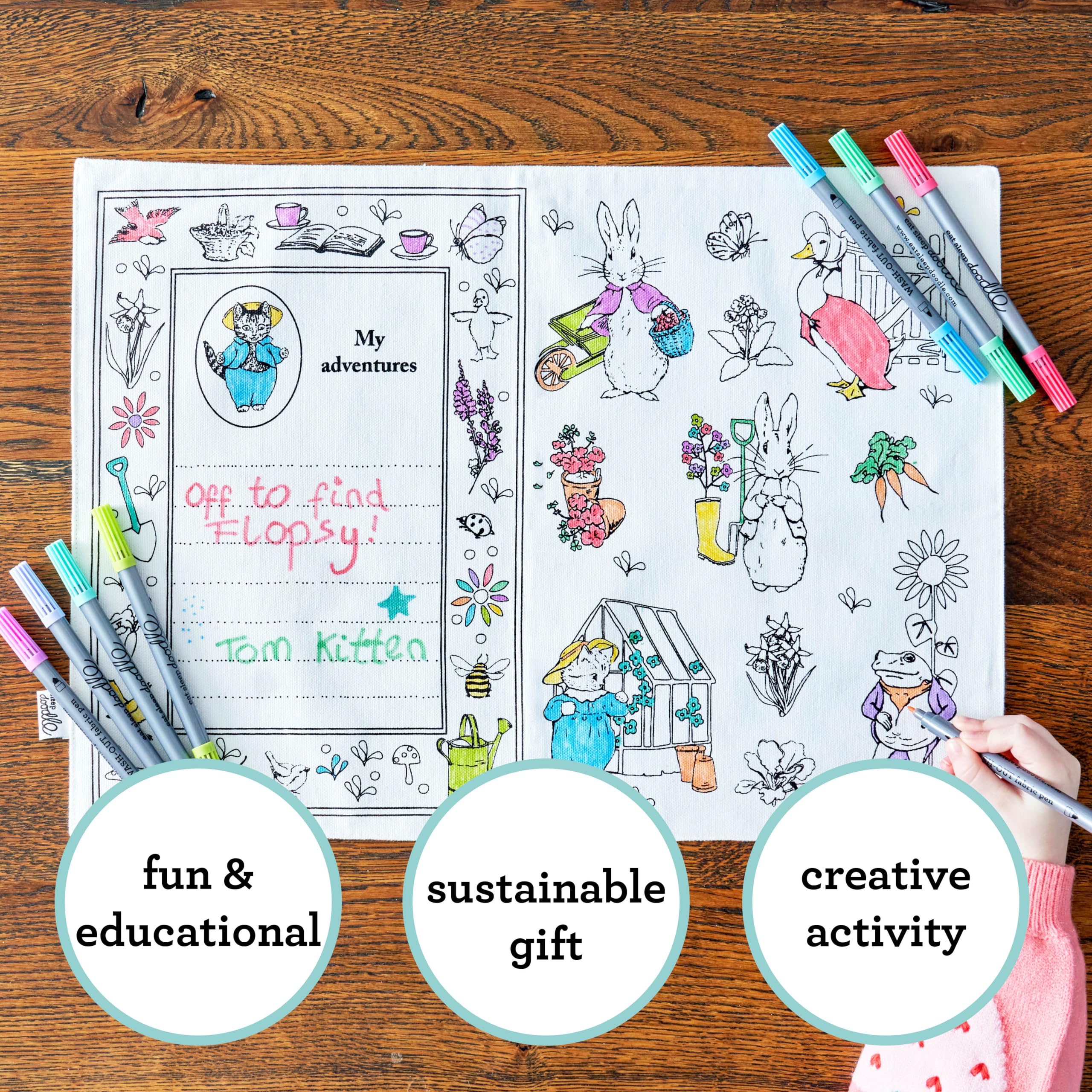 eatsleepdoodle Peter Rabbit™ and Friends Colouring Placemat for Kids w/10pk Washable Markers for Kids - Image 3