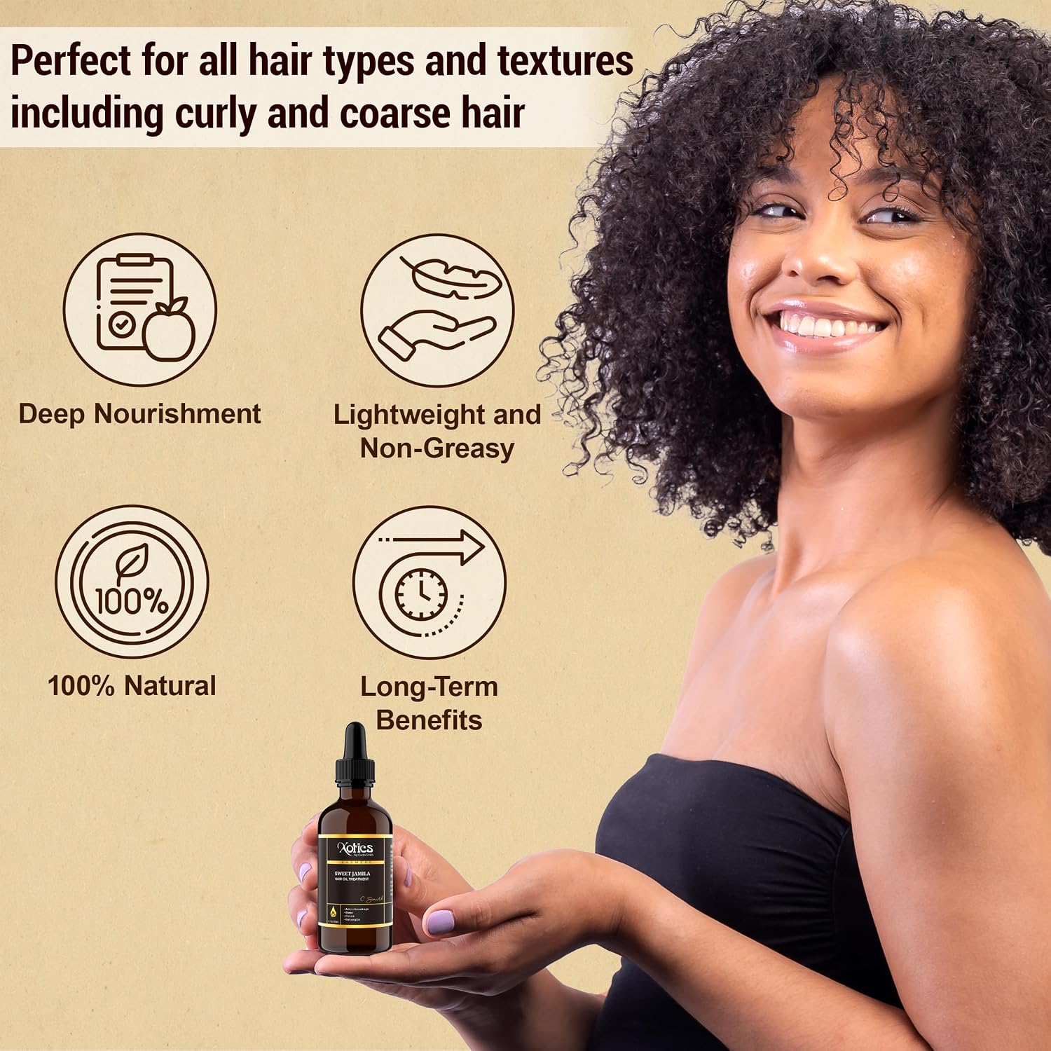 Xotics Sweet Jamila Hair Oil - Natural Hair Growth Oil with Hempseed, Argan, Olive & Coconut Oil for Curly Frizzy Hair & Dry Hair - Organic Hair Oil for Black women (2oz) image 2