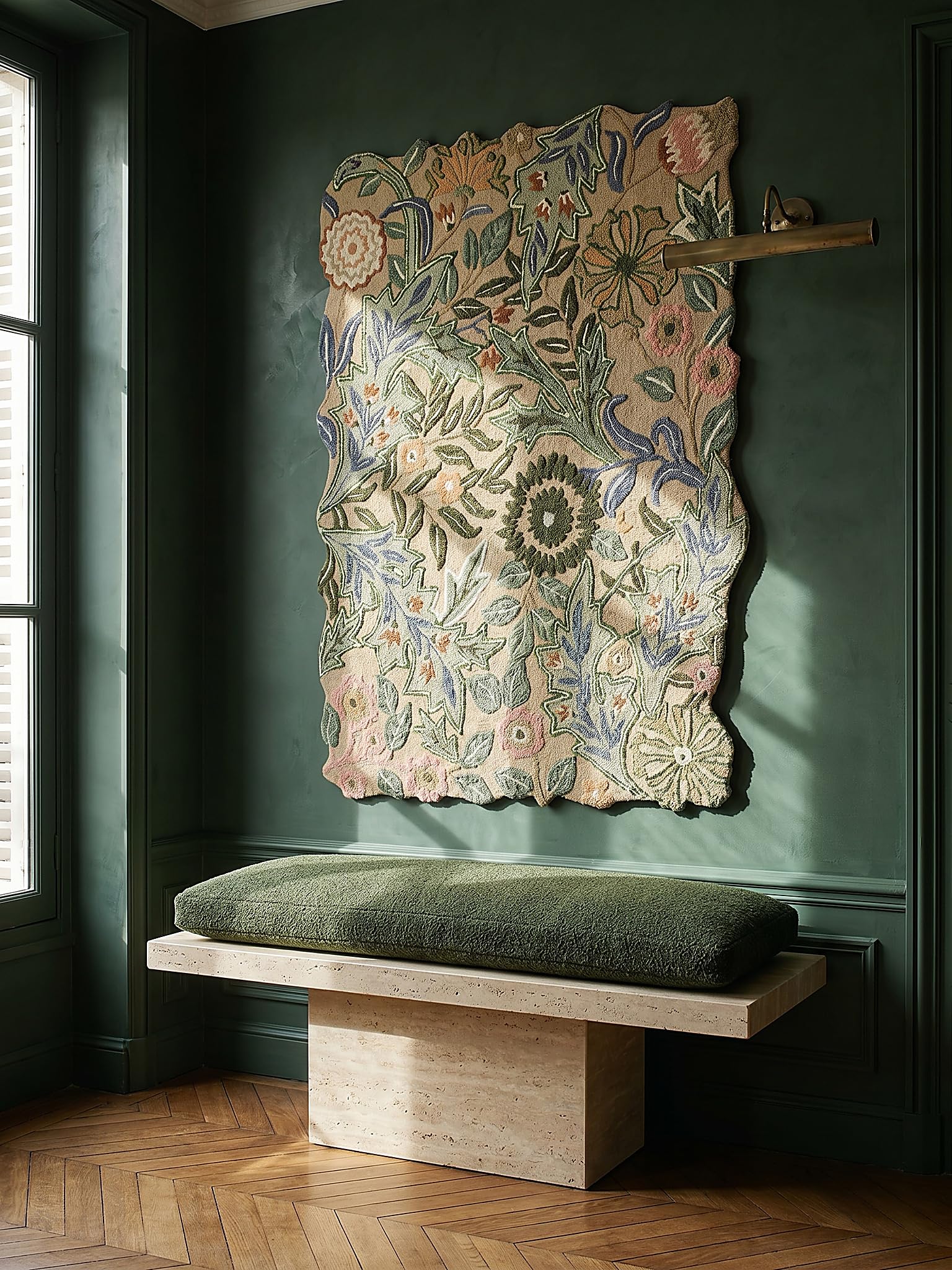 Tapis de Salon Motif Floral Ambiance Chaleureuse Vert 160 x 230 cm Séjour Bureau | Char