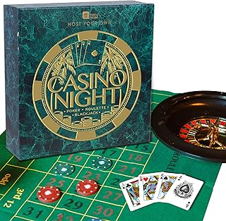 Talking Tables Casino Night Game Kit - Play Poker, Blackjack, Roulette - Glücksspielset für Erwachsene, Geschenke für Ihn - Enthält Spielmatte, Chips, Spielgeld, Bälle, Spielkarten (Host-Casino-V2)
