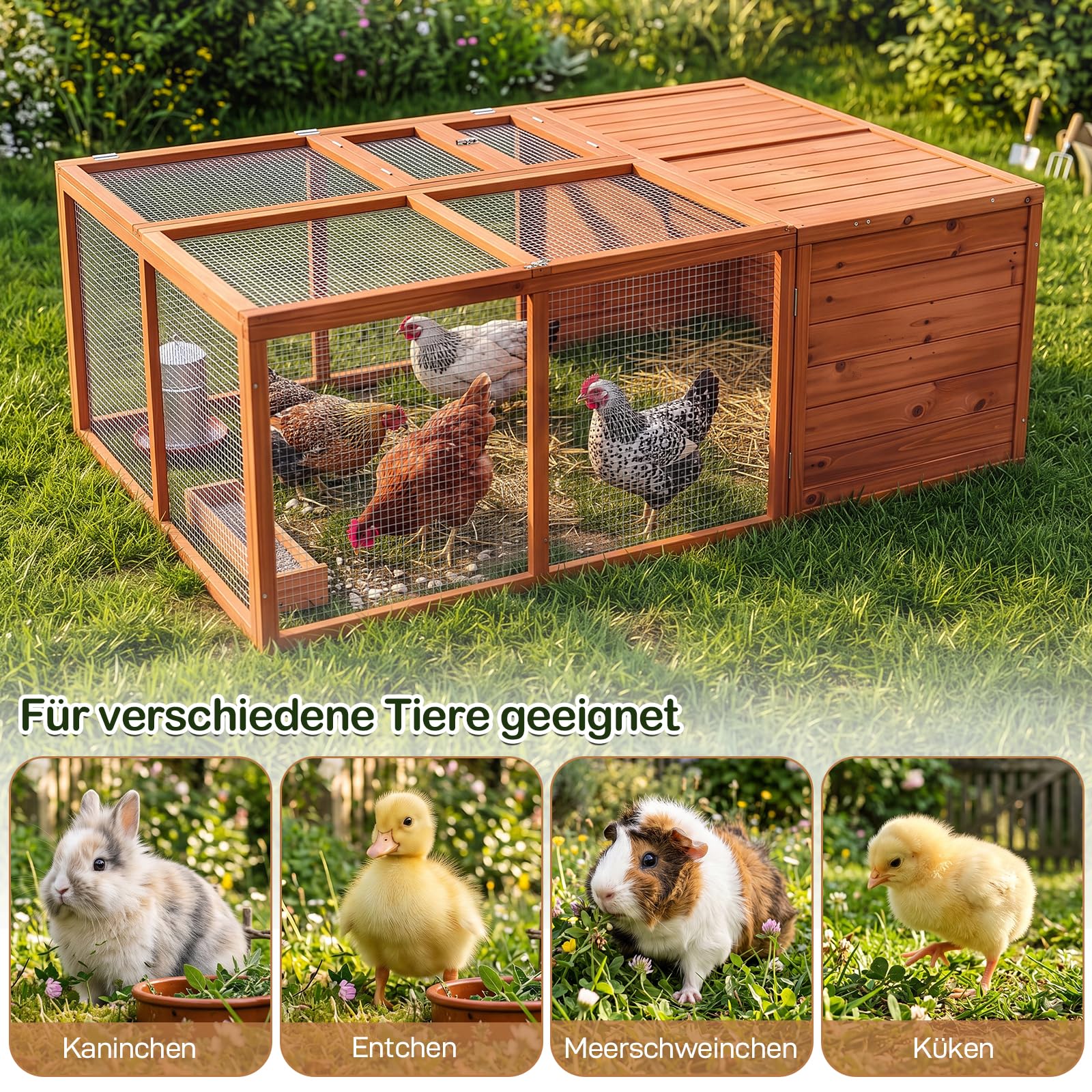 kaninchenstall, Das obere Paneel lässt Sich hochklappen, freilaufgehege Geeignet für Kaninchen und Meerschweinchen, hasenstall draußen Winterfest, 150x103x53cm