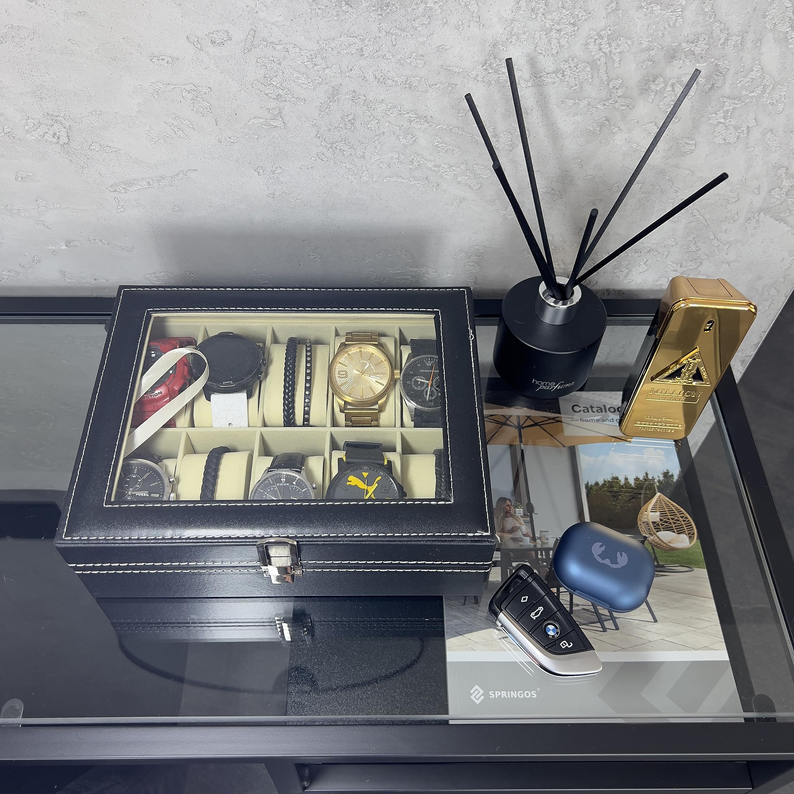 Cassetta Orologi SPRINGOS 12 Posti - Scatola Portagioie In Similpelle Con Finestra - Foto 7