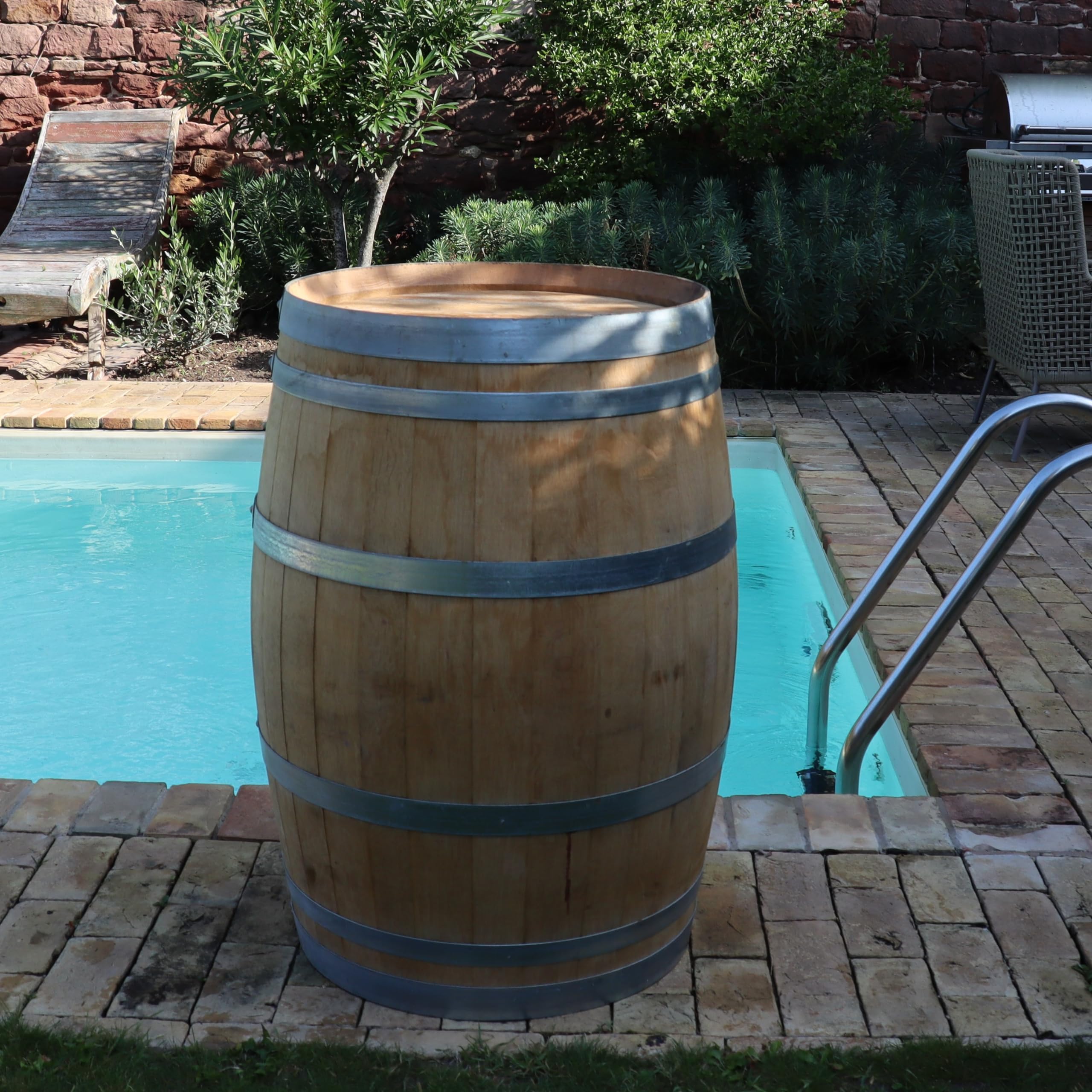 Barrica de vino auténtica de roble para decoración de jardín, de 225 litros