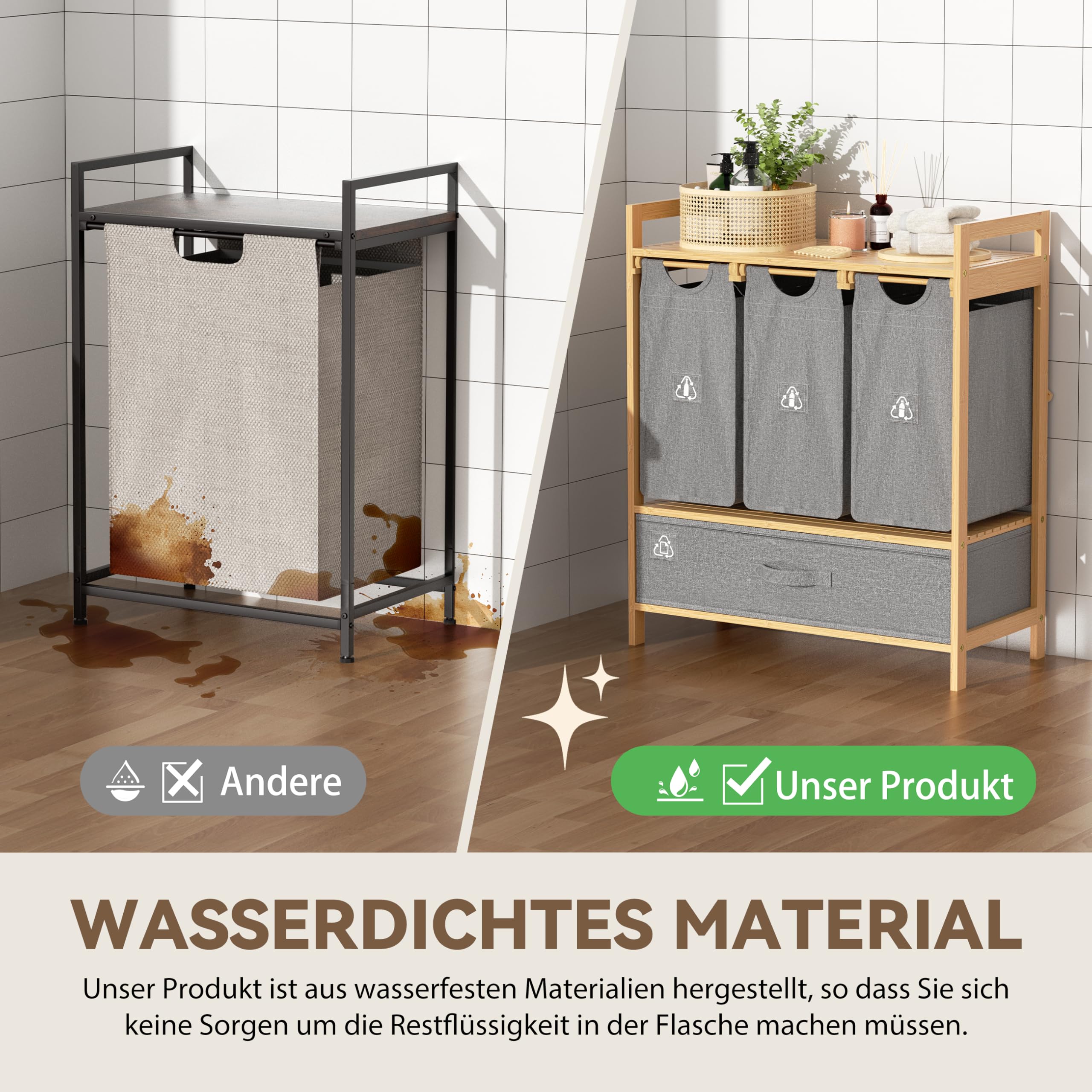 Mülleimer Küche 4 Fächer - Mülltrennsystem 4fach - Küchenmülleimer | MY FAT GORILLA Küchen Mülleimer - Mülltrennsysteme für PET, Glas, Dosen & Altpapier - Mülltrennsystem (Grau)