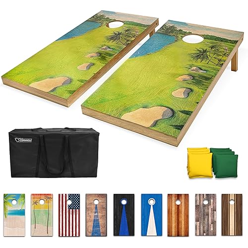 GoSports 4 x 2 ft Regulation Size Wood Cornhole Boards - 10 Vintage Wood Designs (Choose Your Style)