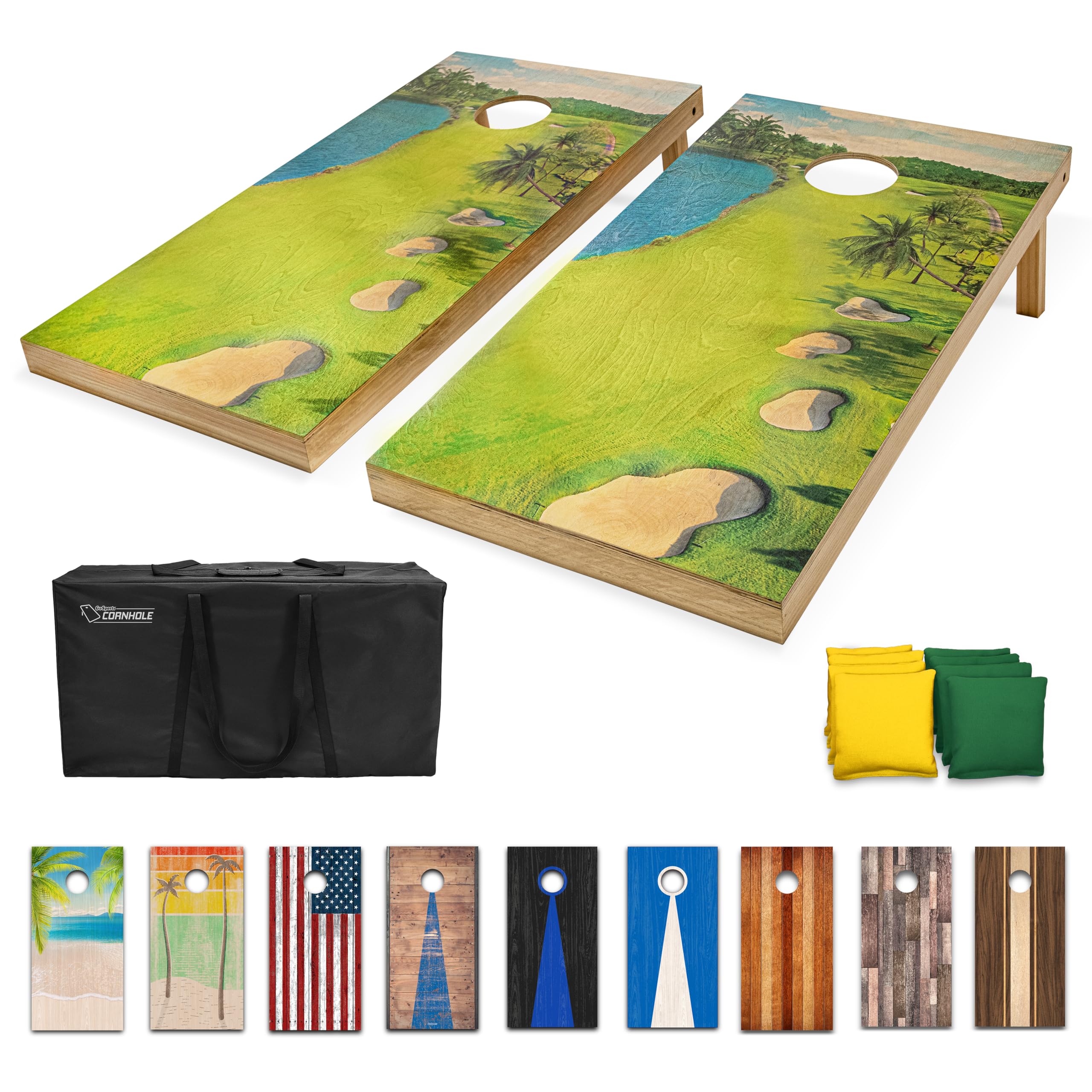 GoSports 4 x 2 ft Regulation Size Wood Cornhole Boards - 10 Vintage Wood Designs (Choose Your Style)