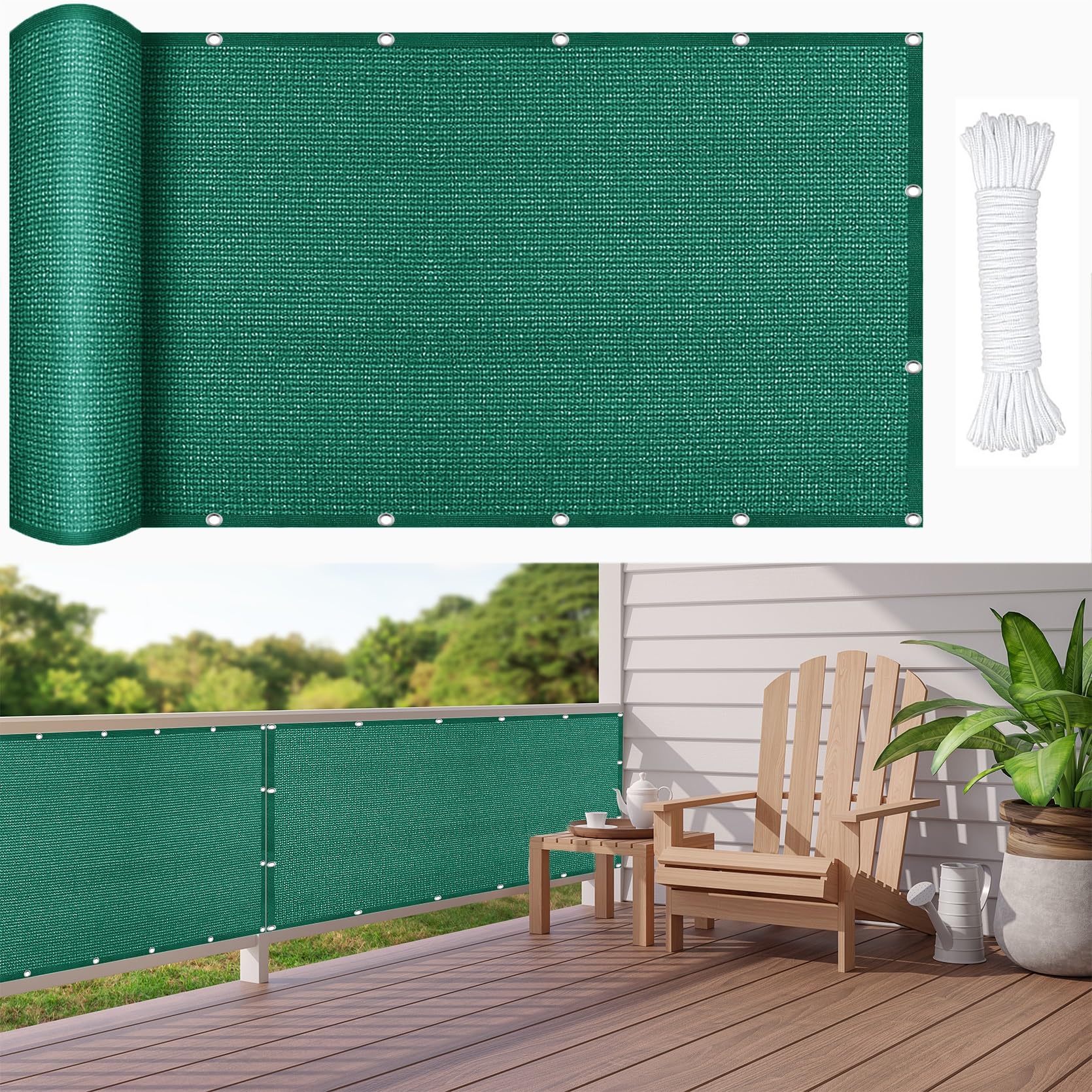 Toldo Vela de Sombra Permeabl 95 x 950 cm, Resistente HDPE Prueba de Viento, Malla sombreo Tejido Toldo Vela Cuadrado, Red de Tela de protección, para Patio, Jardín, Exteriores, Verde Oscuro