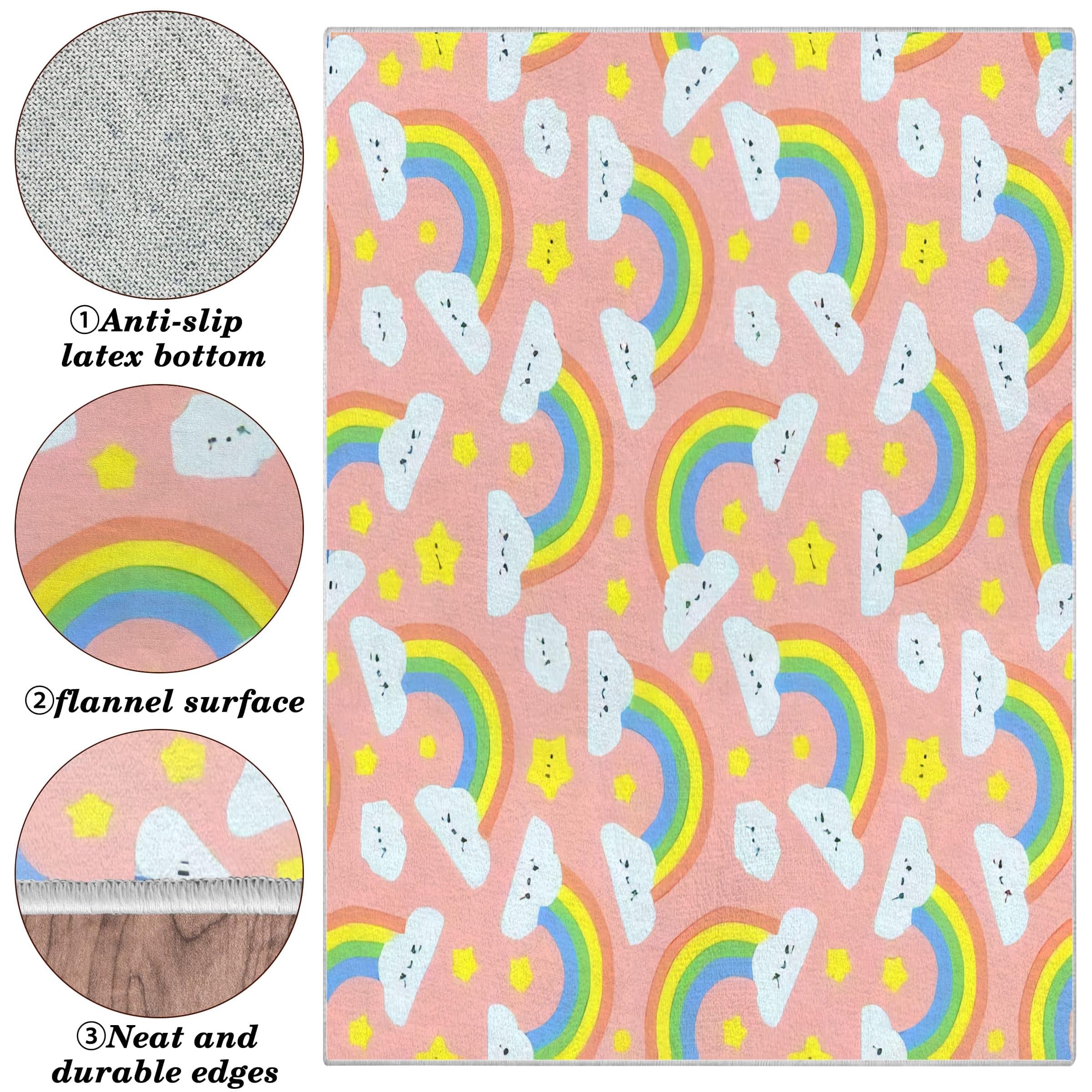 Tappeto Camera da Letto Arcobaleno 80x150 Pelo Corto Morbidi, Tappeti Salotto Nuvola Lavabile Lavatrice, Tappeto Scendiletto per Cameretta Ragazza Stanza