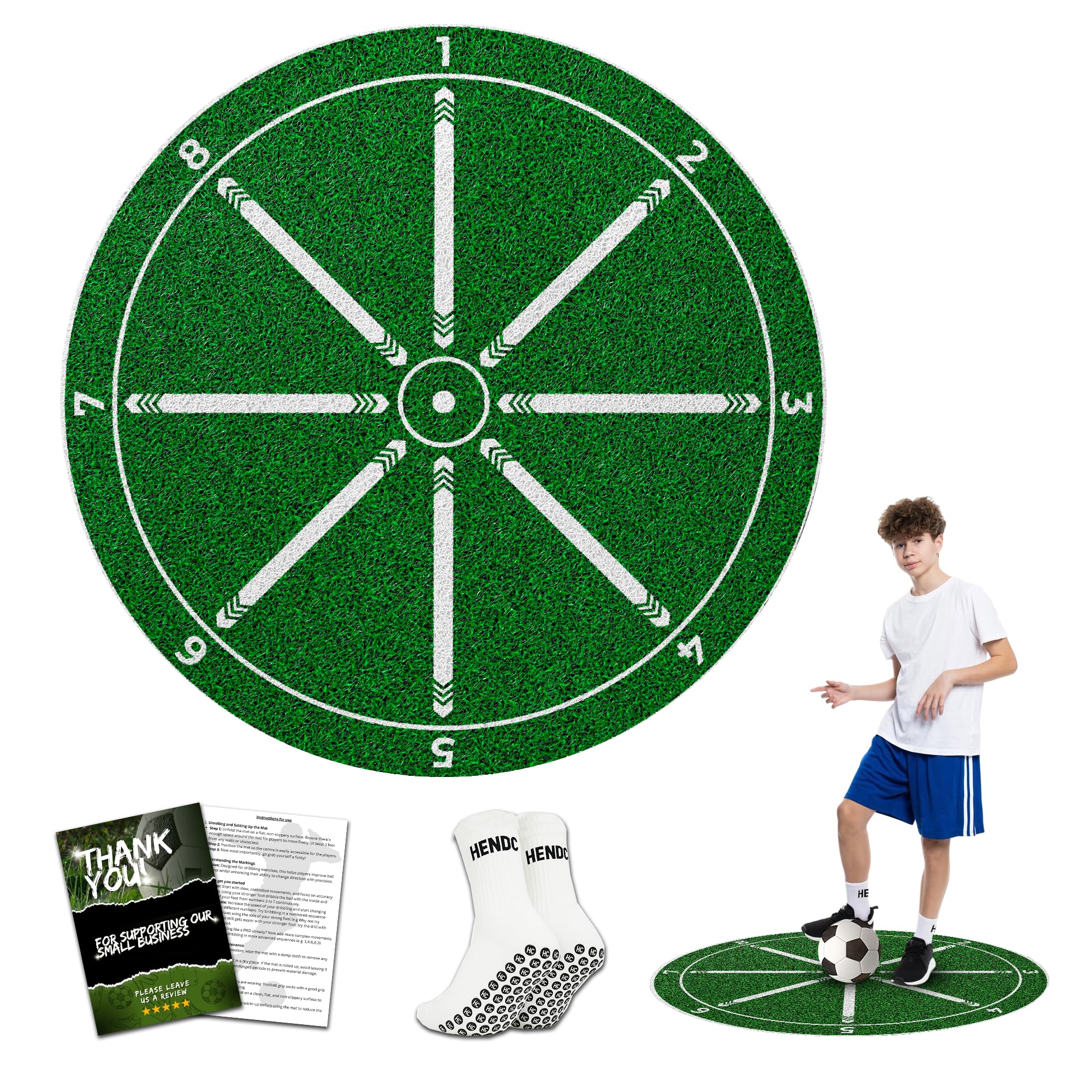 Football Training Mat with Grip Socks – 90cm Round Indoor Training Equipment for Kids | Dribbling, Agility & Ball Control Games | Football Gifts for Boys