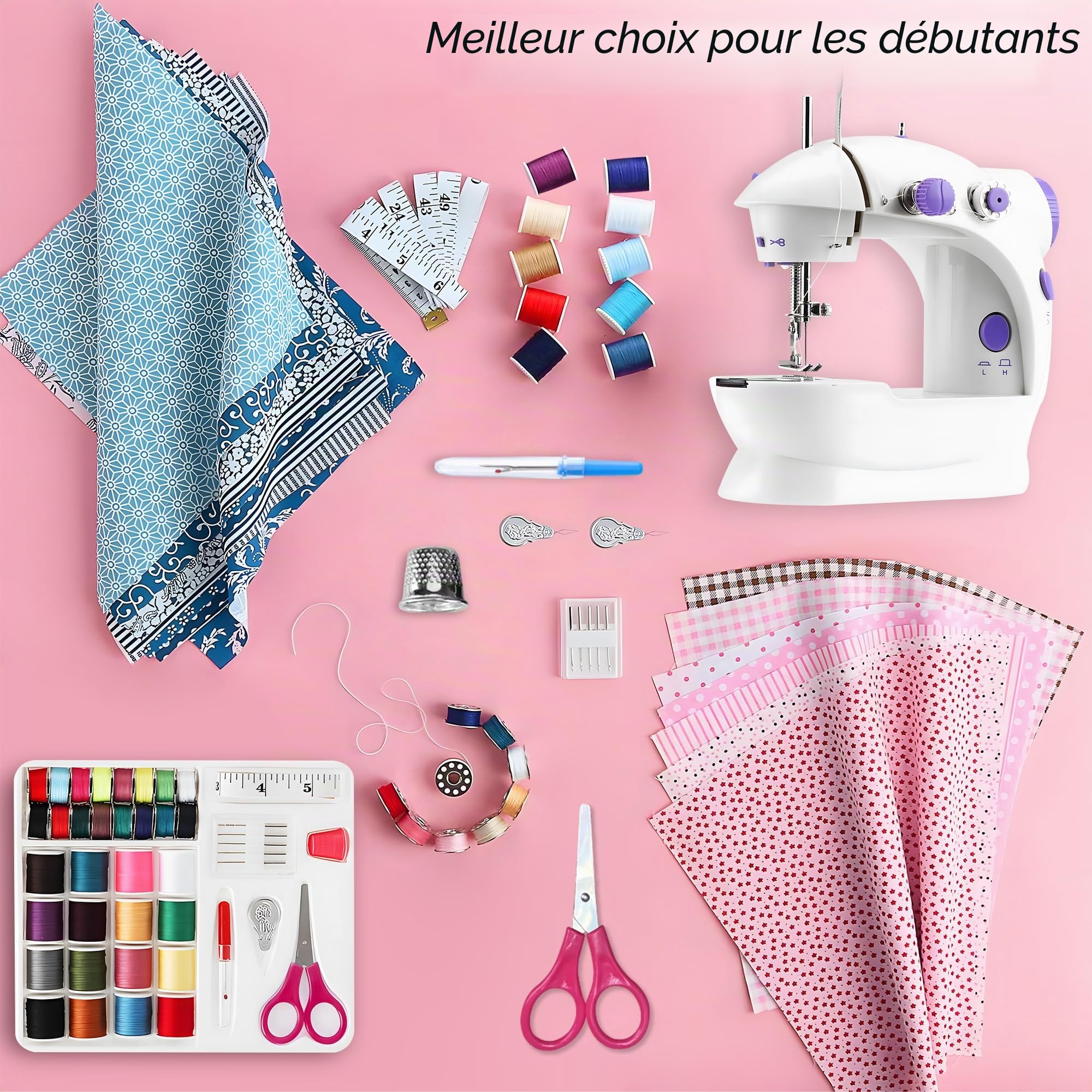 Mini machine à coudre pour enfants débutants, machine à coudre électrique portable facile à utiliser, petit outil de couture portable amélioré avec kit de couture