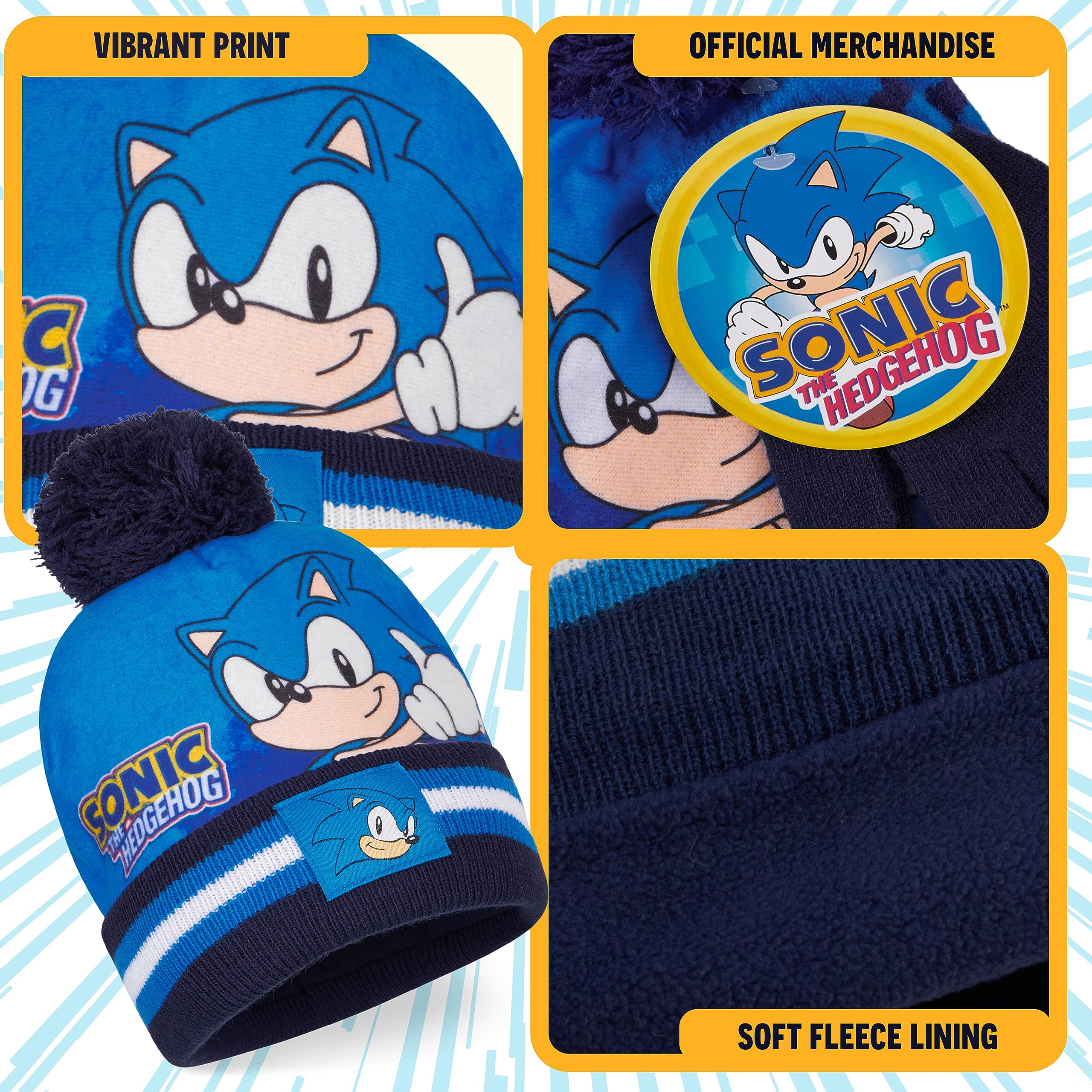 SONIC THE HEDGEHOG Czapka beanie szalik i rękawiczki zestaw dla chłopców