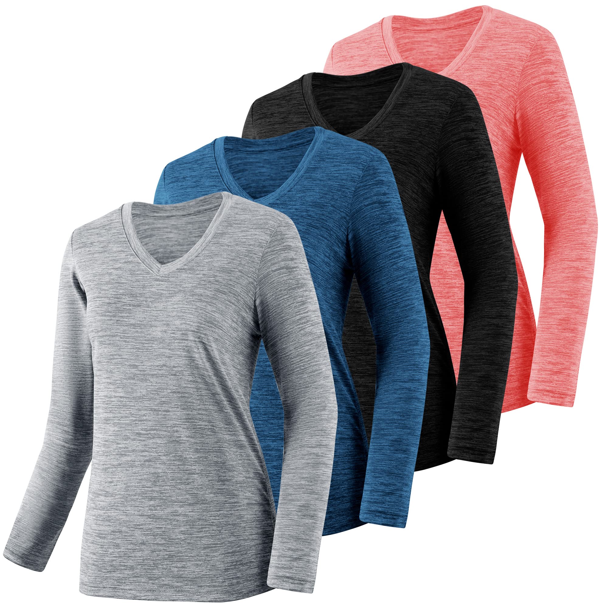 BVNSOZ4-7 Pack Long Sleeve Shirts for Women,Moisture Wicking Shirts Long Sleeve Workout Tops for Women V Neck Hiking T-Shirts