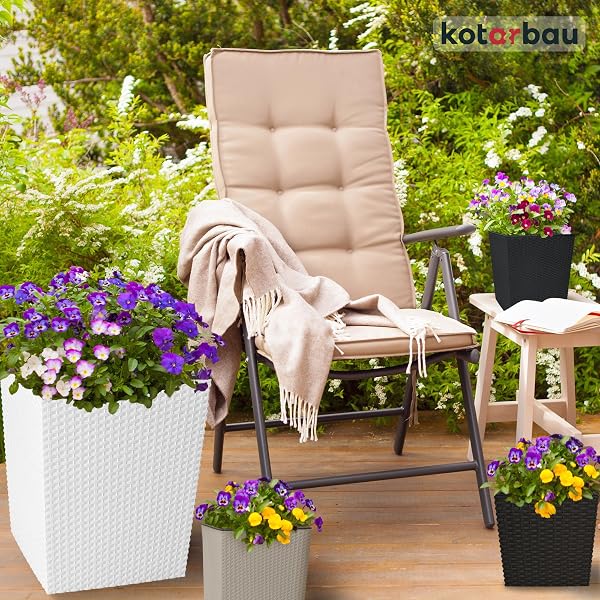 KOTARBAU® Macetero con Maceta Interior, 260 mm, Ratan sintético, Antracita - Gris Oscuro, Maceta Rato con patrón de Trenzado Que imita el Mimbre, Maceta Interior separada, extraíble, Cesta - 2