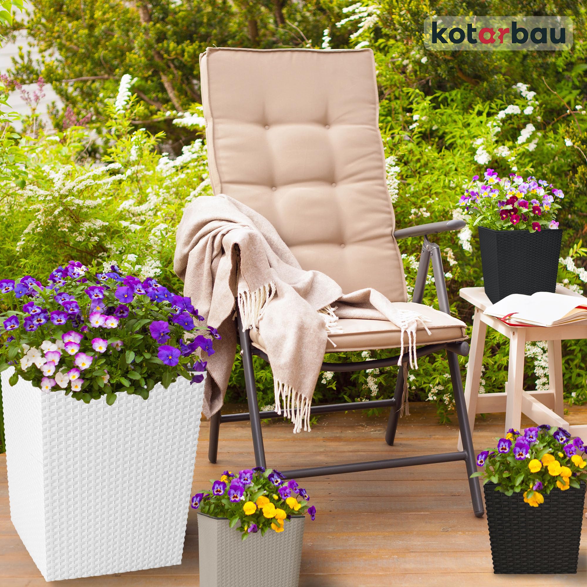 KOTARBAU® 2er Set Blumentöpfe 64 L Höhe: 40 cm Anthrazit Pflanzentopf aus Kunststoff Übertopf mit Innentopf Blumentopf Set wie Rattan Pflanzentopf Innen Außen