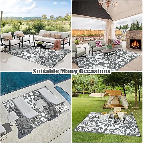 Miniatura 8 de Ileading Alfombra de paja de plástico para exteriores, 5 x 8 pies, divertido estilo floral, reversible, impermeable, no se desprende, alfombras