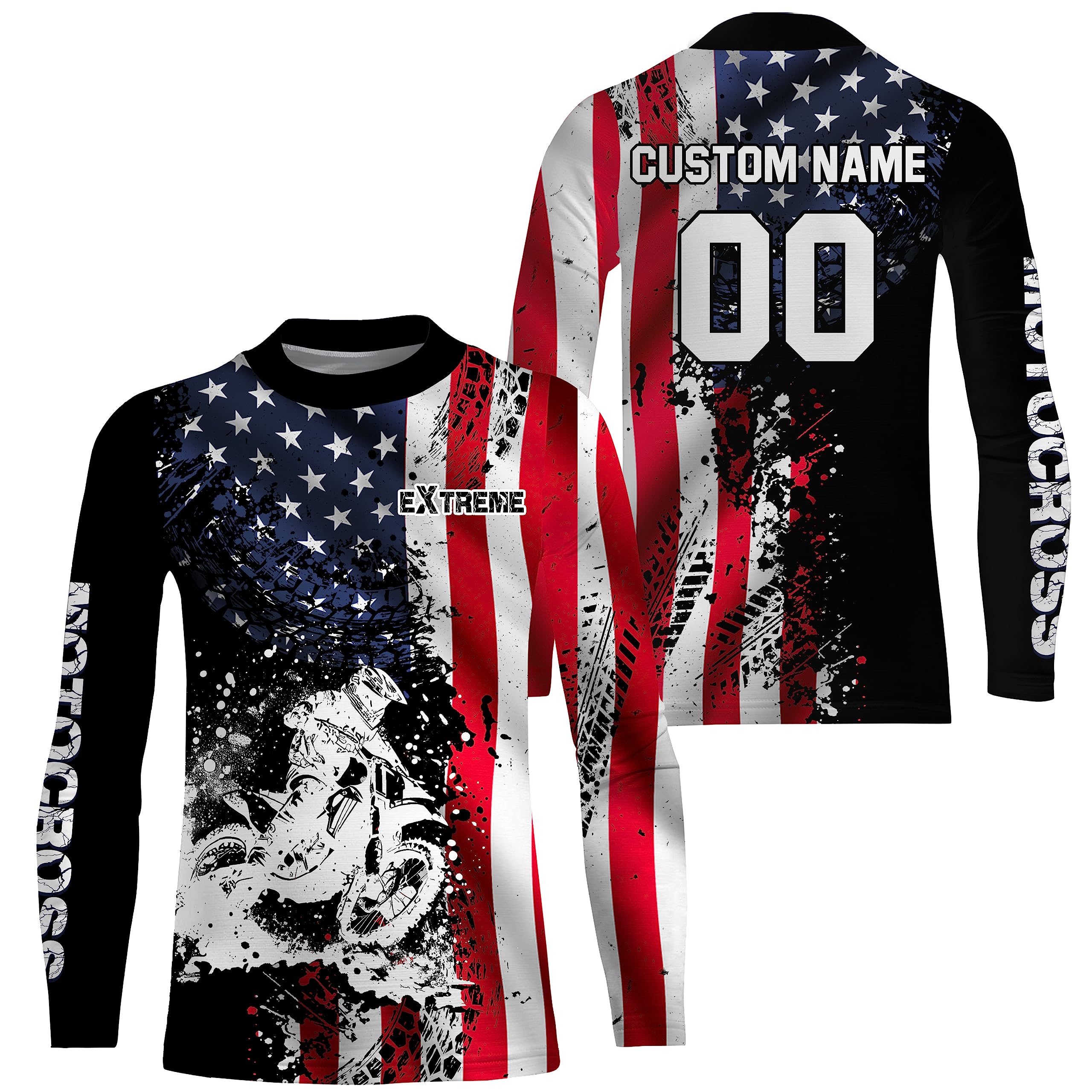 American Flag Motocross Jersey UPF30+ Custom Kid Men Women Dirt Bike Shirt Extreme Motorcycle Racing Jersey Patriotic XM23 (Kid Jersey)