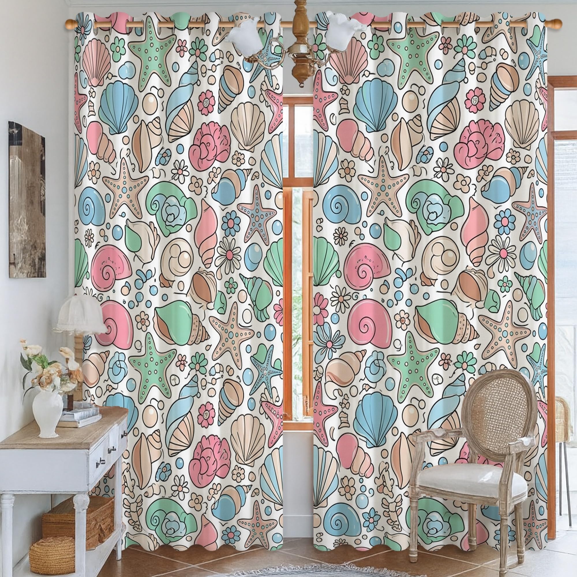 Rideaux occultants chambre enfant motif coquillage étoilé 241cm