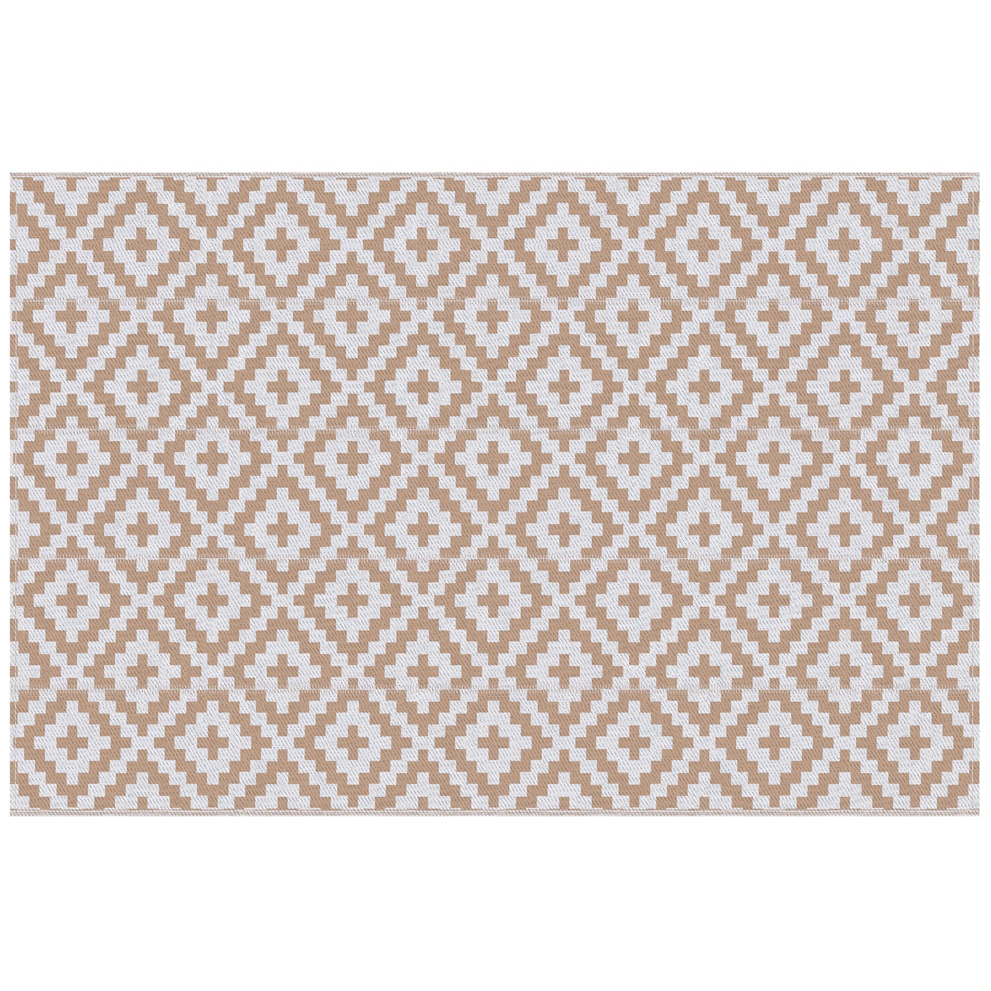 Outsunny Tapis extérieur Style Graphique - Tapis réversible 2 Motifs - dim. 2,74L x 1,82l m - PP Haute densité 310 g/m² Blanc Beige