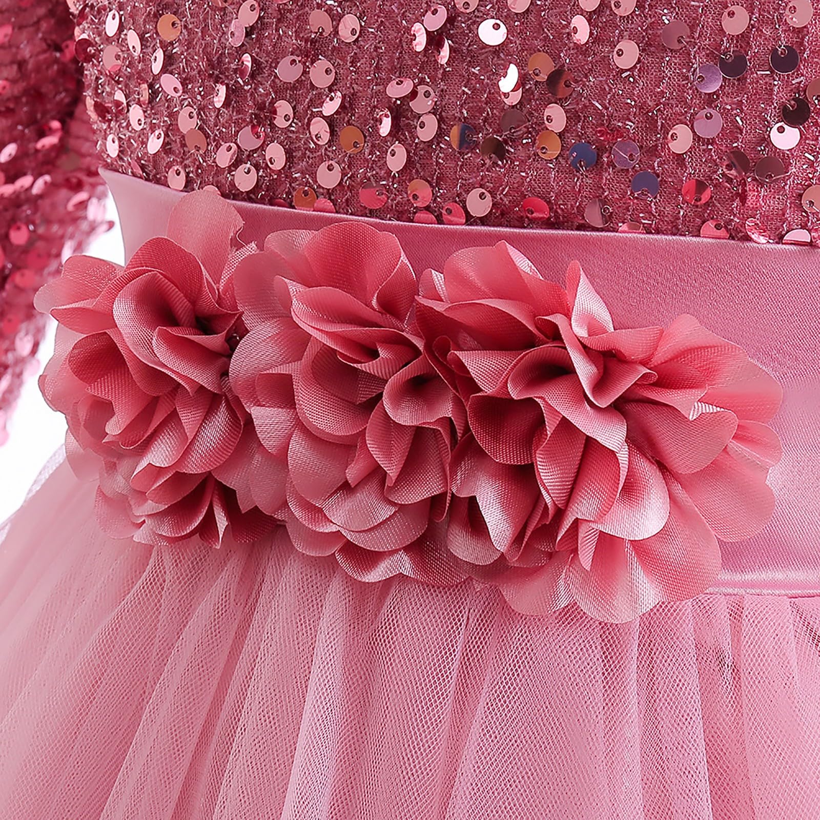 Abito da ragazza a fiori a maniche lunghe in tulle con paillettes abiti da concorso per bambini compleanno damigella d'onore festa di nozze abito formale da ballo