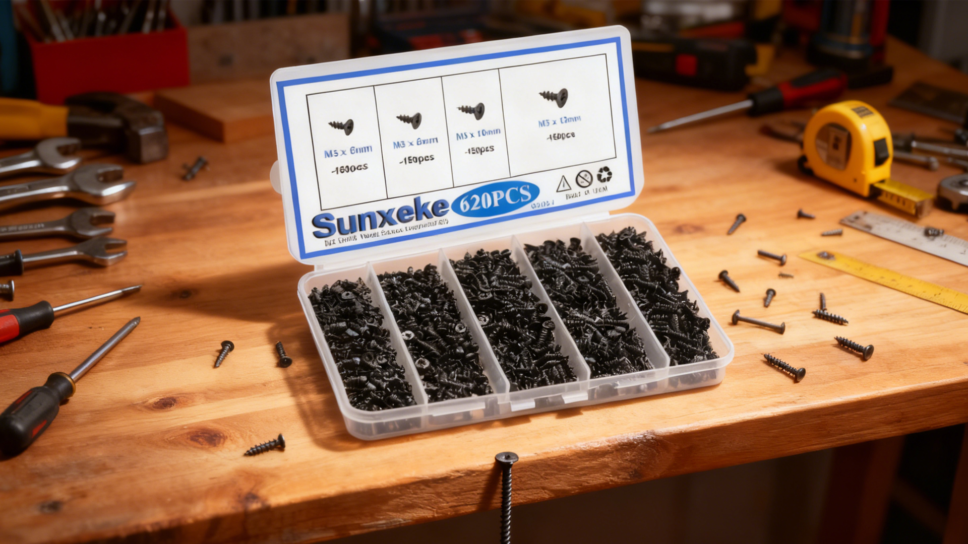 Image of 620PCS M3 Small Wood Screws Assortment Kit,Short Black Screws