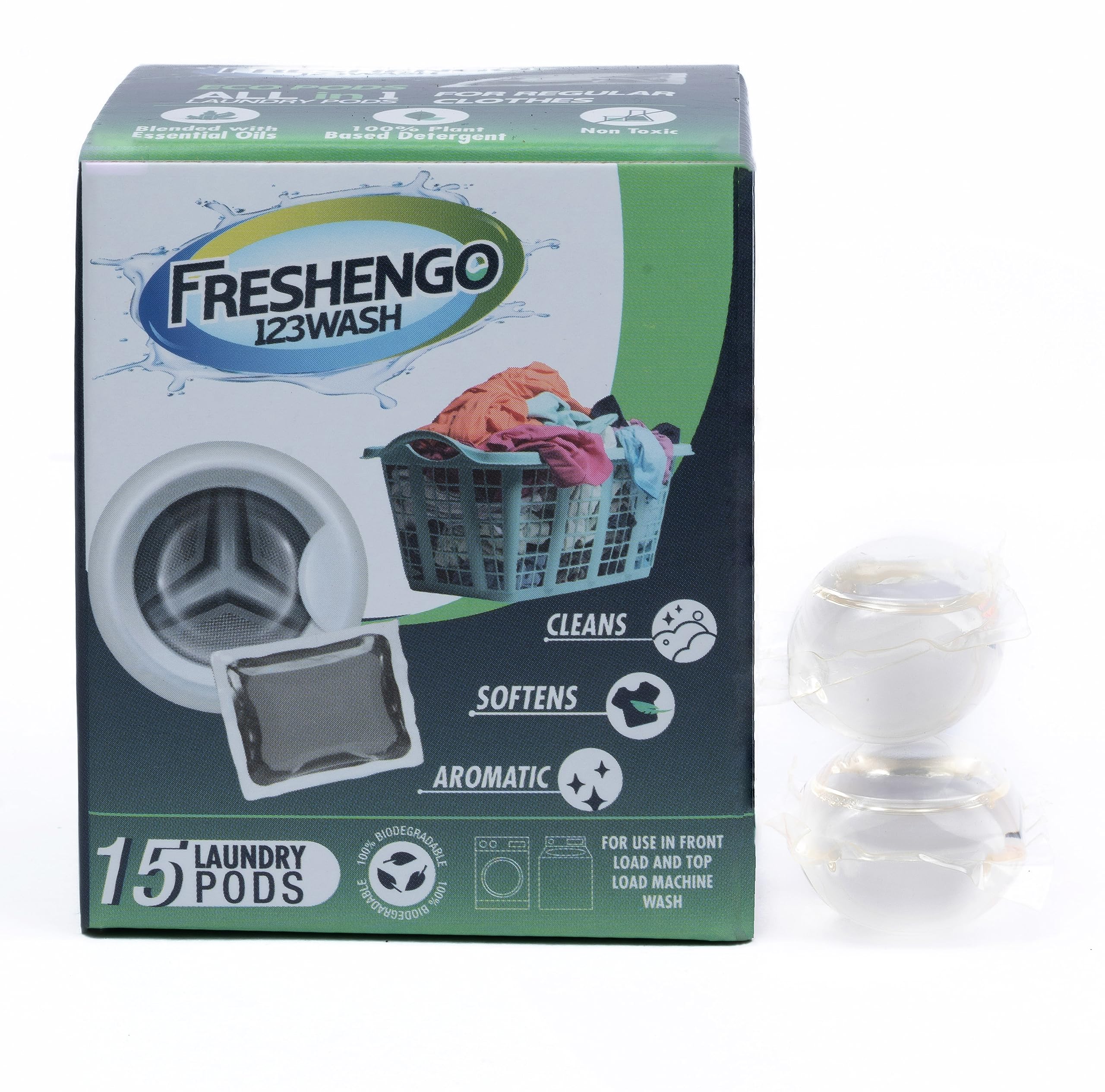 FRESHENGO Detergent Liquid Eco Pods for Washing Machine with 4 in 1 Benefits Tackle Smell Stain Remover Softens & Brighten the Cloth Non Toxic Plant Based Formula Laundry detergent (Pack of 15 Pods) (B0B72CMXPK) Amazon Price History, Amazon Price Tracker