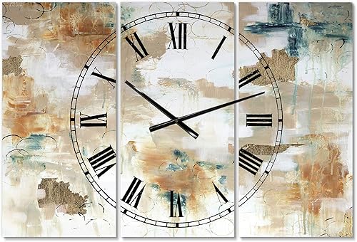 'Gilded Daydreams' Reloj de pared moderno de 3 paneles para decoración del hogar, dormitorio, baño, oficina, sala de estar, 25069