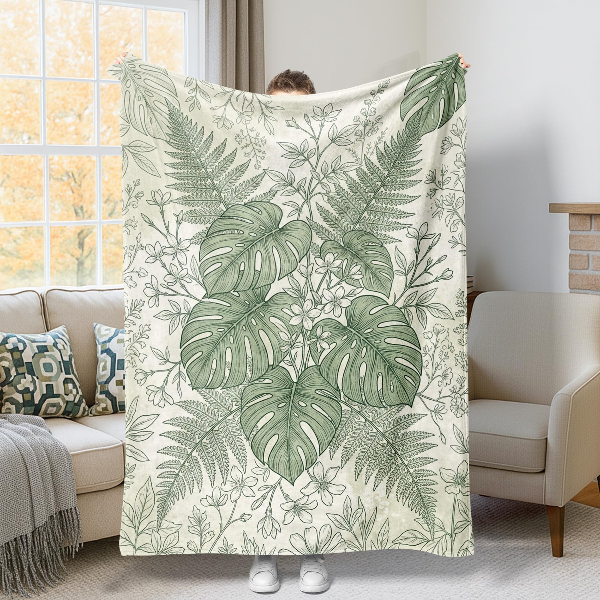 Couverture Monstera en flanelle légère haute densité pour lit