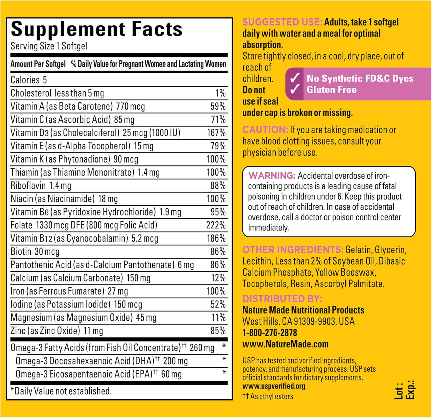 Nature Made Prenatal Vitamins for Women with Folic Acid + DHA, Prenatal Vitamin and Mineral Supplement for Daily Nutritional Support, 90 Softgels, 90 Day Supply