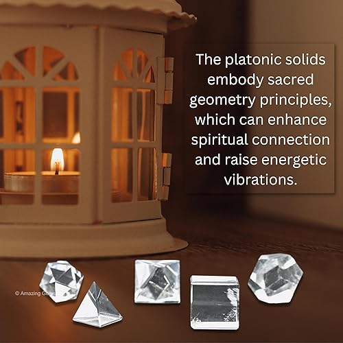 Miniatura 6 de Amazing Gemstone Cristales sólidos platónicos de cuarzo transparente, juego de 5 piedras de geometría sagrada y curativas, kit de geometría sagrada