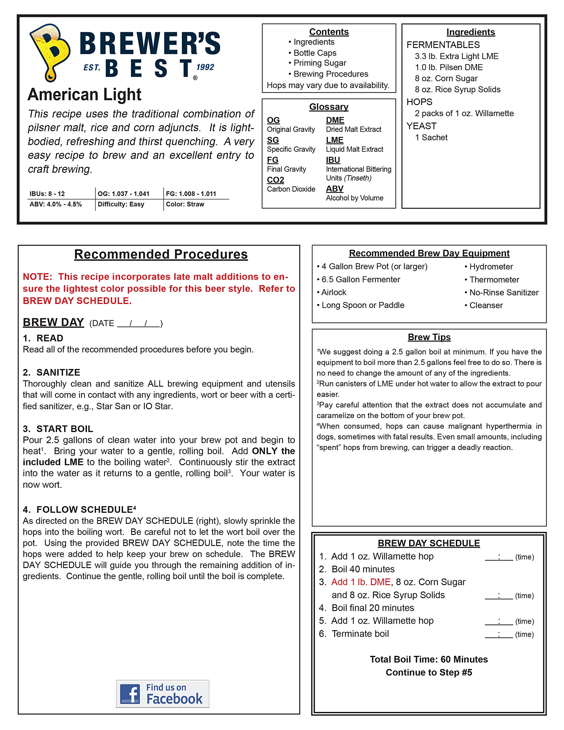 American Light Homebrew Kit de ingredientes para cerveza